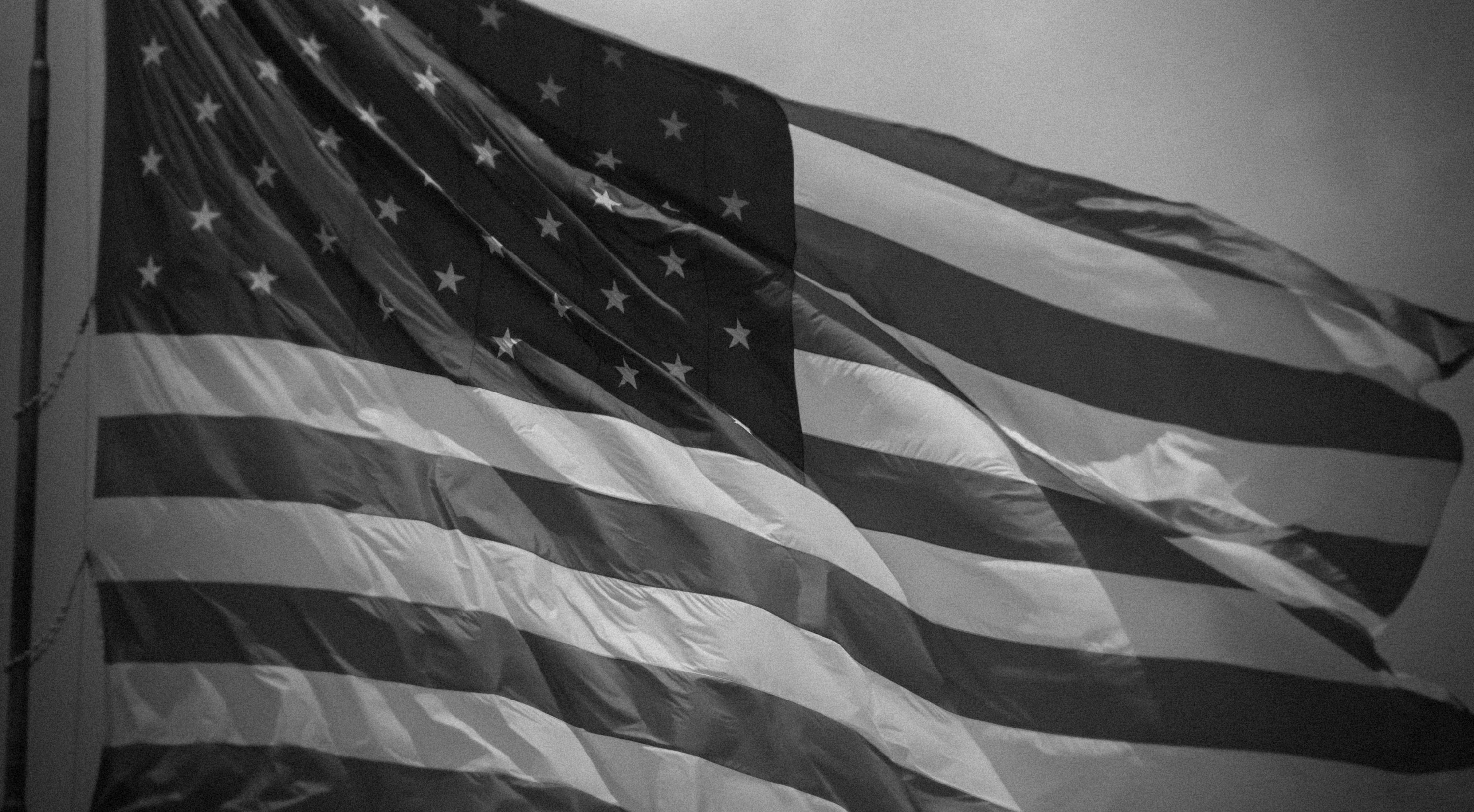 US Flag in monochrome flying in the wind