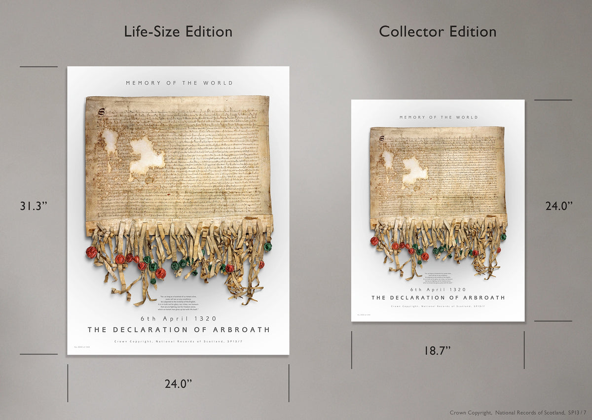 Side-by-side Pearl size comparison showing the Life-Size Edition at 24 × 31.3 inches and the Collector Edition at 18.7 × 24 inches.