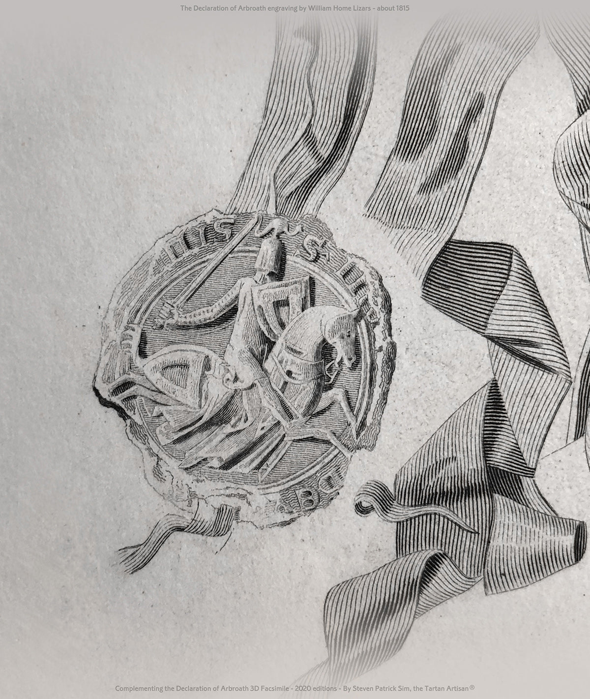Single seal and ribbon detail from the William Home Lizars engraving of the Declaration of Arbroath.