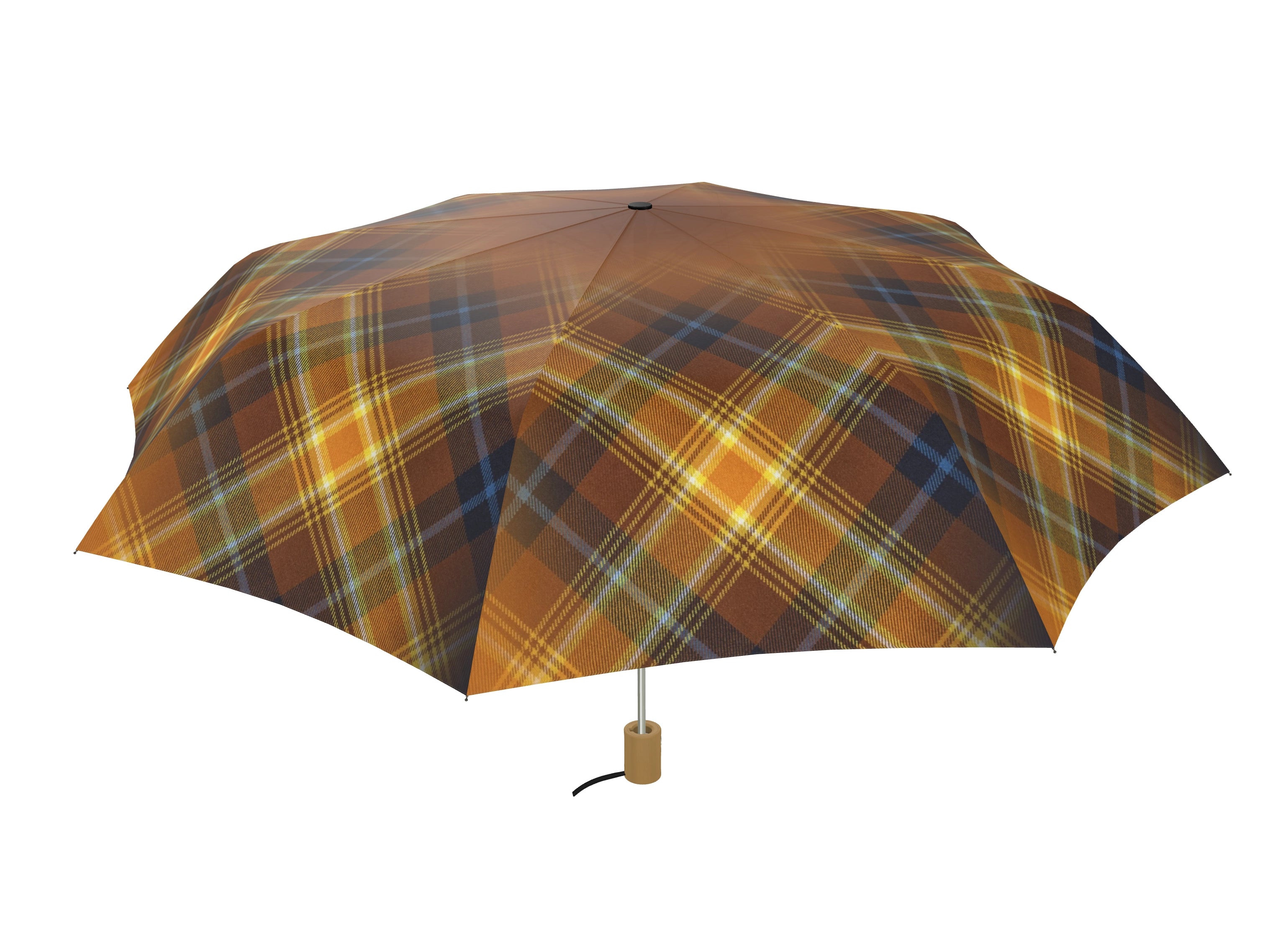Front-facing view of the Angels’ Share® Simply Tartan mini umbrella fully opened.