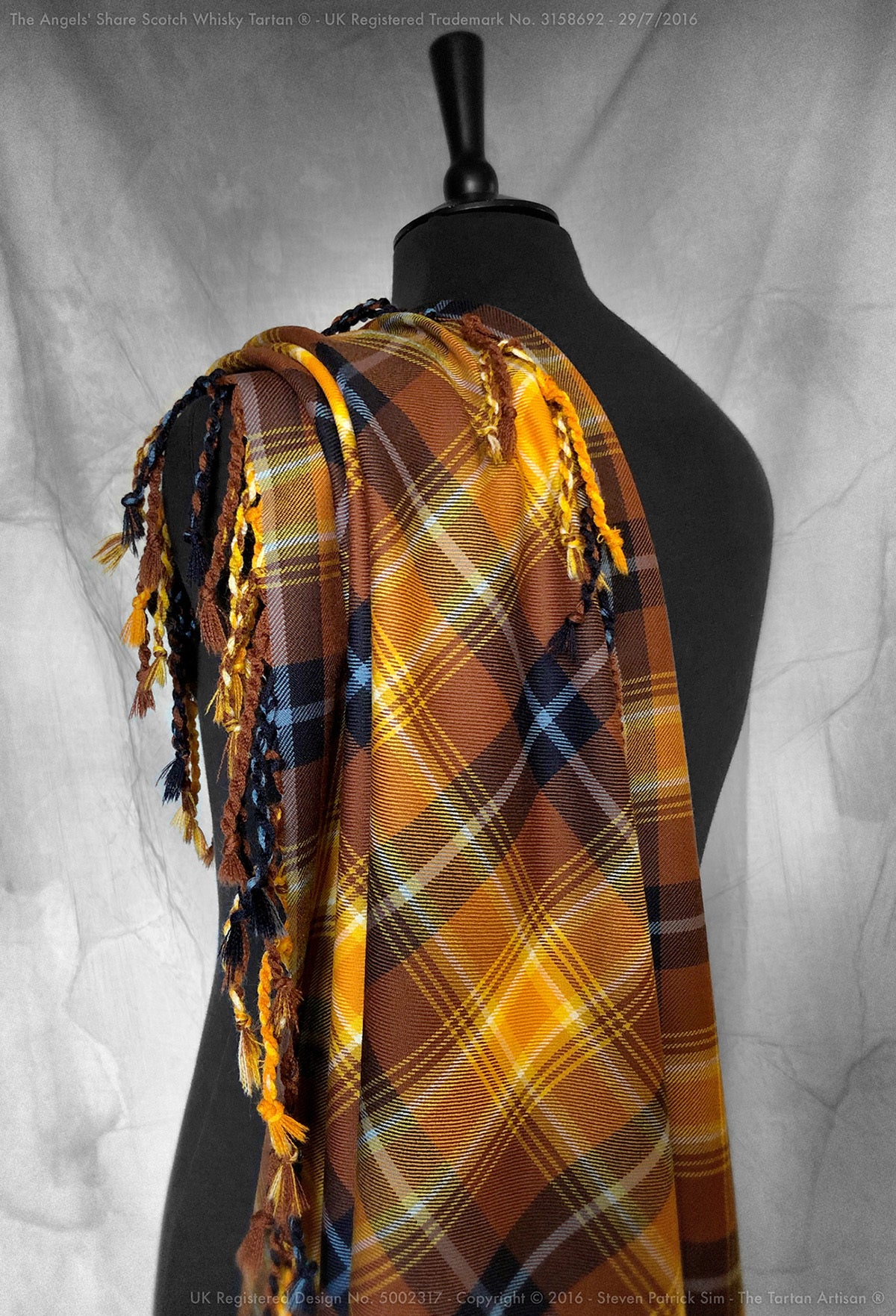 Scotch Whisky Tartan The Angels' Share - purled and knotted fly plaid.
