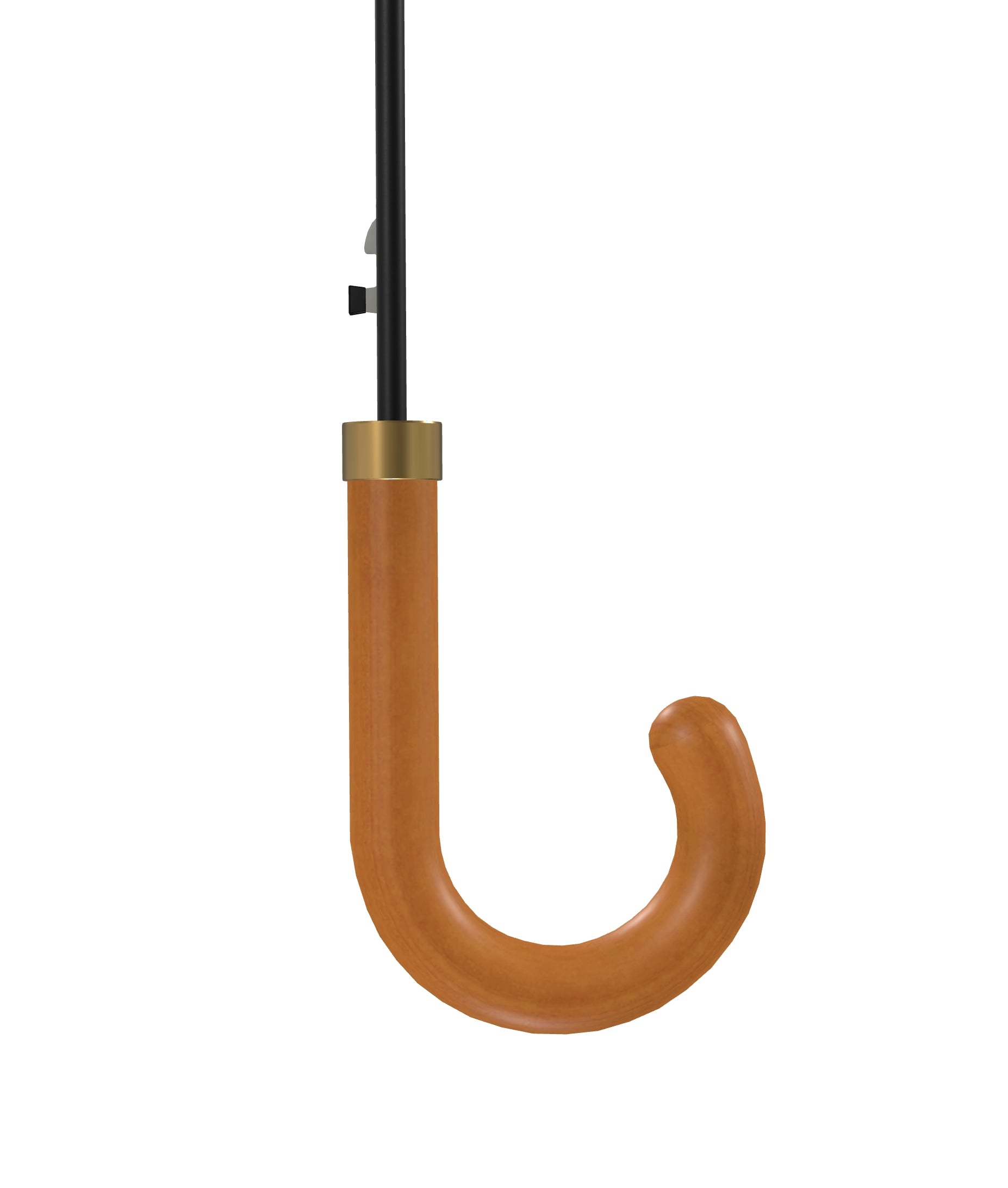 Close-up detail of the curved brown wooden handle on The Angelsā Share tartan city umbrella
