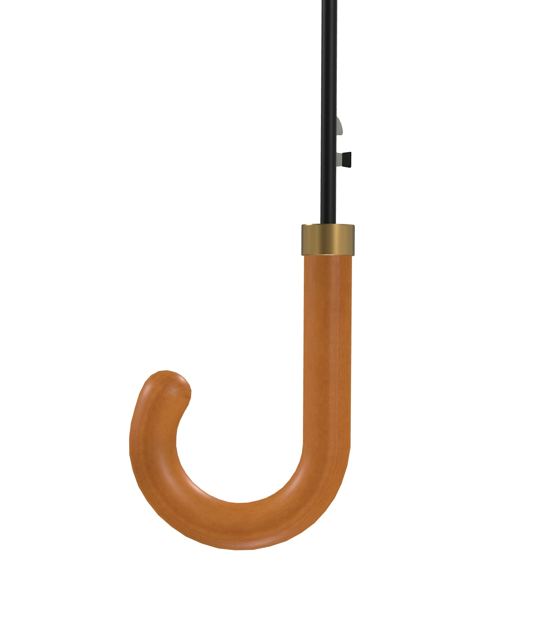 Curved brown handle detail of the Angels’ Share® simply tartan city auto-open umbrella