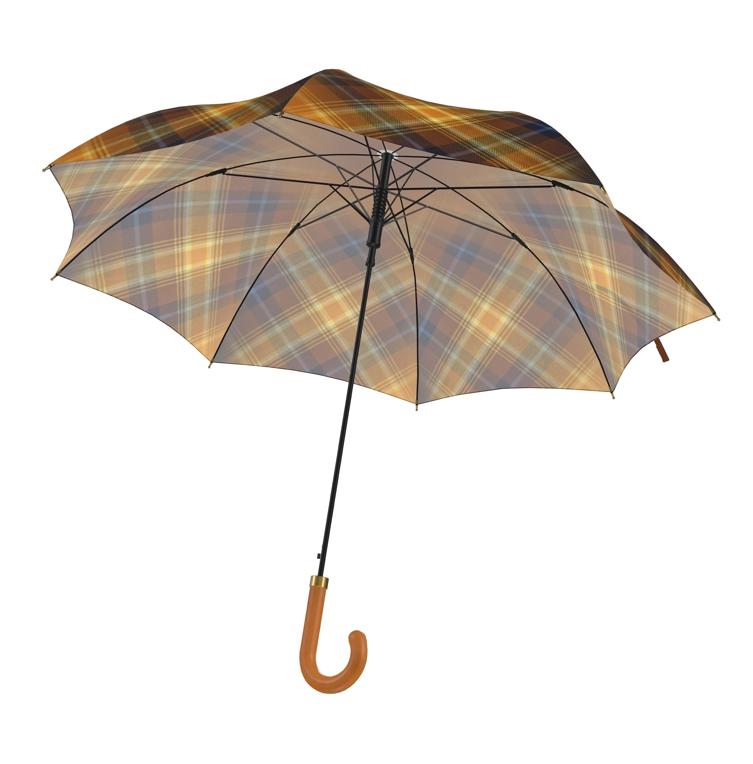 Interior canopy view of the Angels’ Share® simply tartan city auto-open umbrella showing rib layout