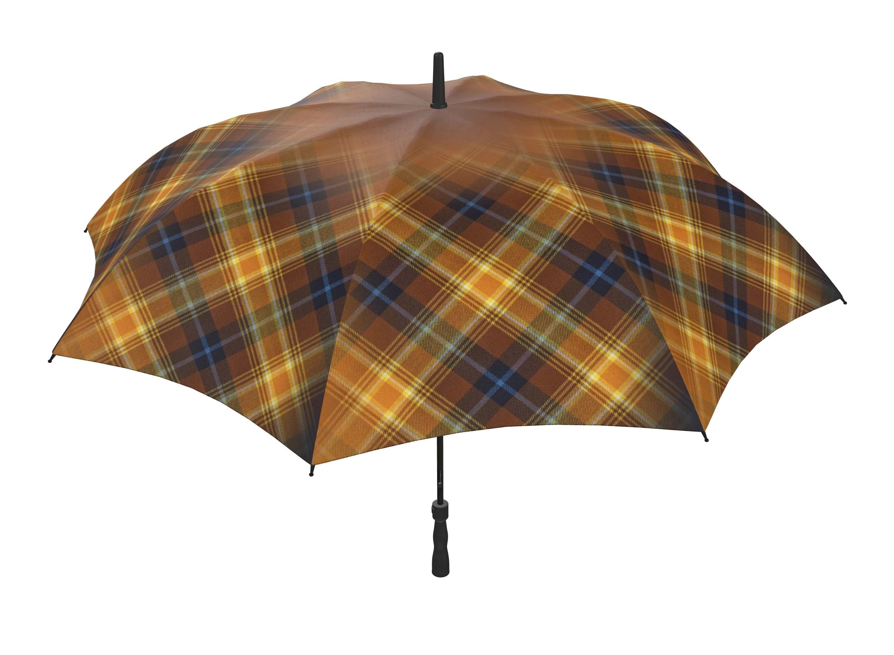 Front view of the open Angelās ShareĀ® simply tartan golf umbrella