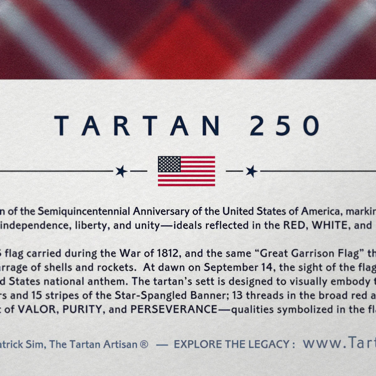 Artist Steven Patrick Sim's Star-Spangled Banner Tartan250 PRESENT edition flag detailing in the print narrative.