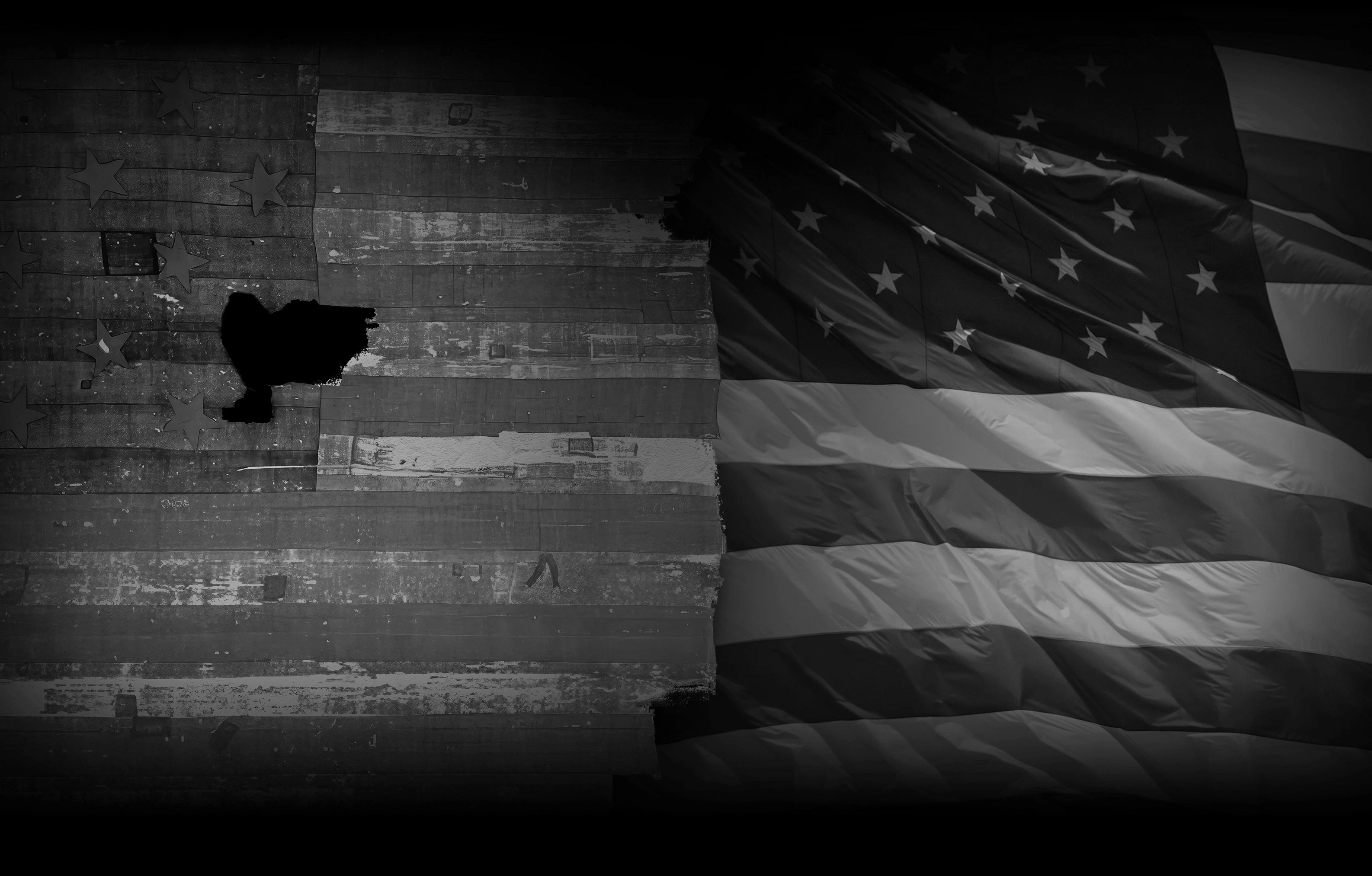 The Star-Spangled Banner greyscale past and present. Darkest image.