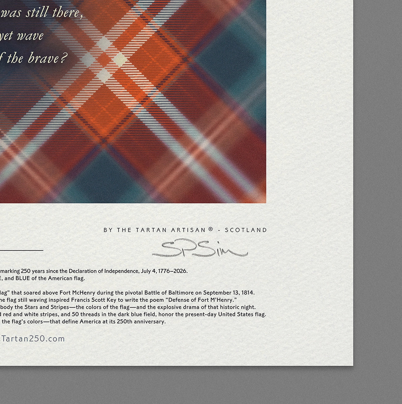 Bottom right signature and stripe detail on Star-Spangled Banner Tartan250 PAST unframed print