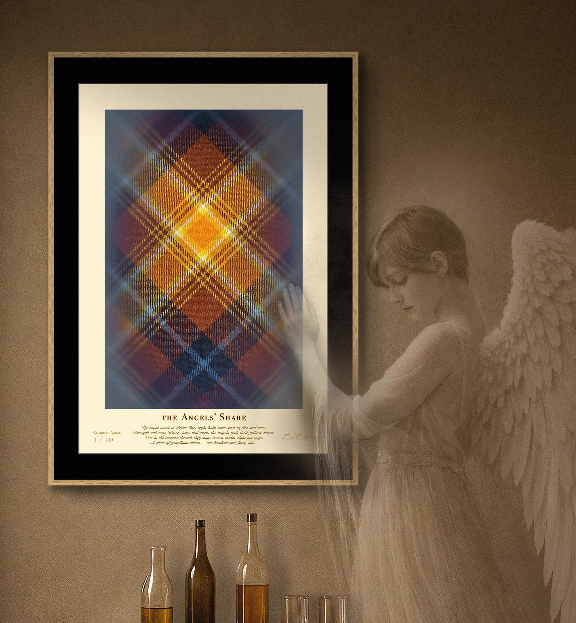 Guardian angel motif with Angels’ Share tartan.