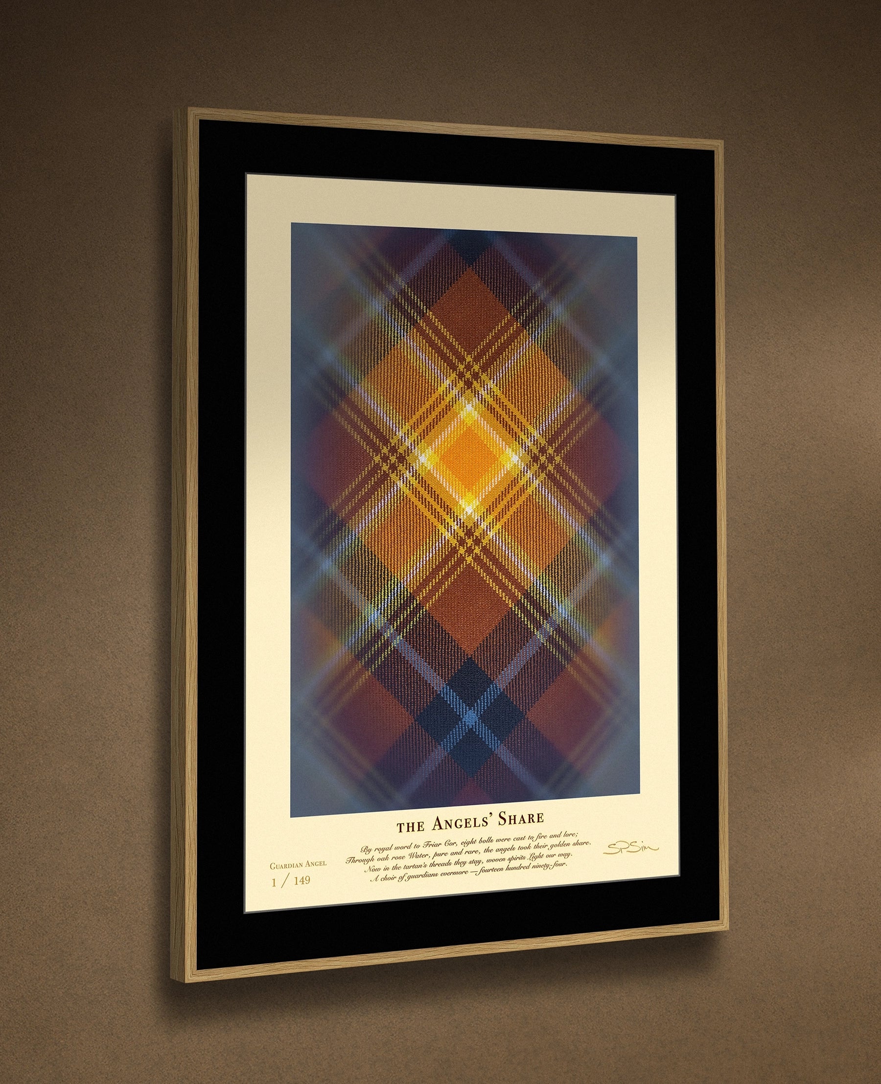 Framed Angels’ Share tartan in refined interior.