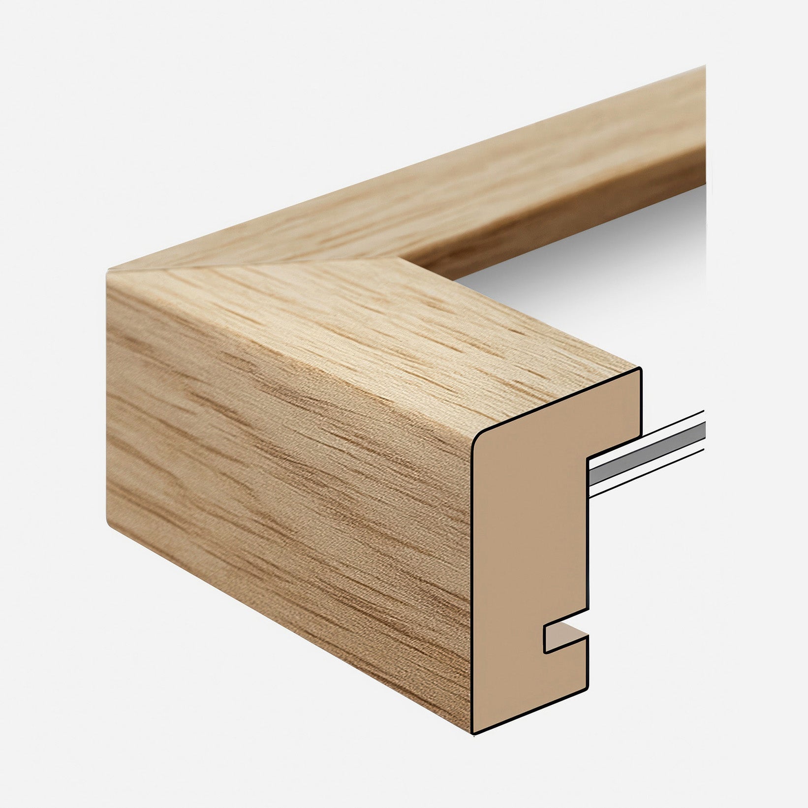 Close-up of a wooden frame corner on a white background