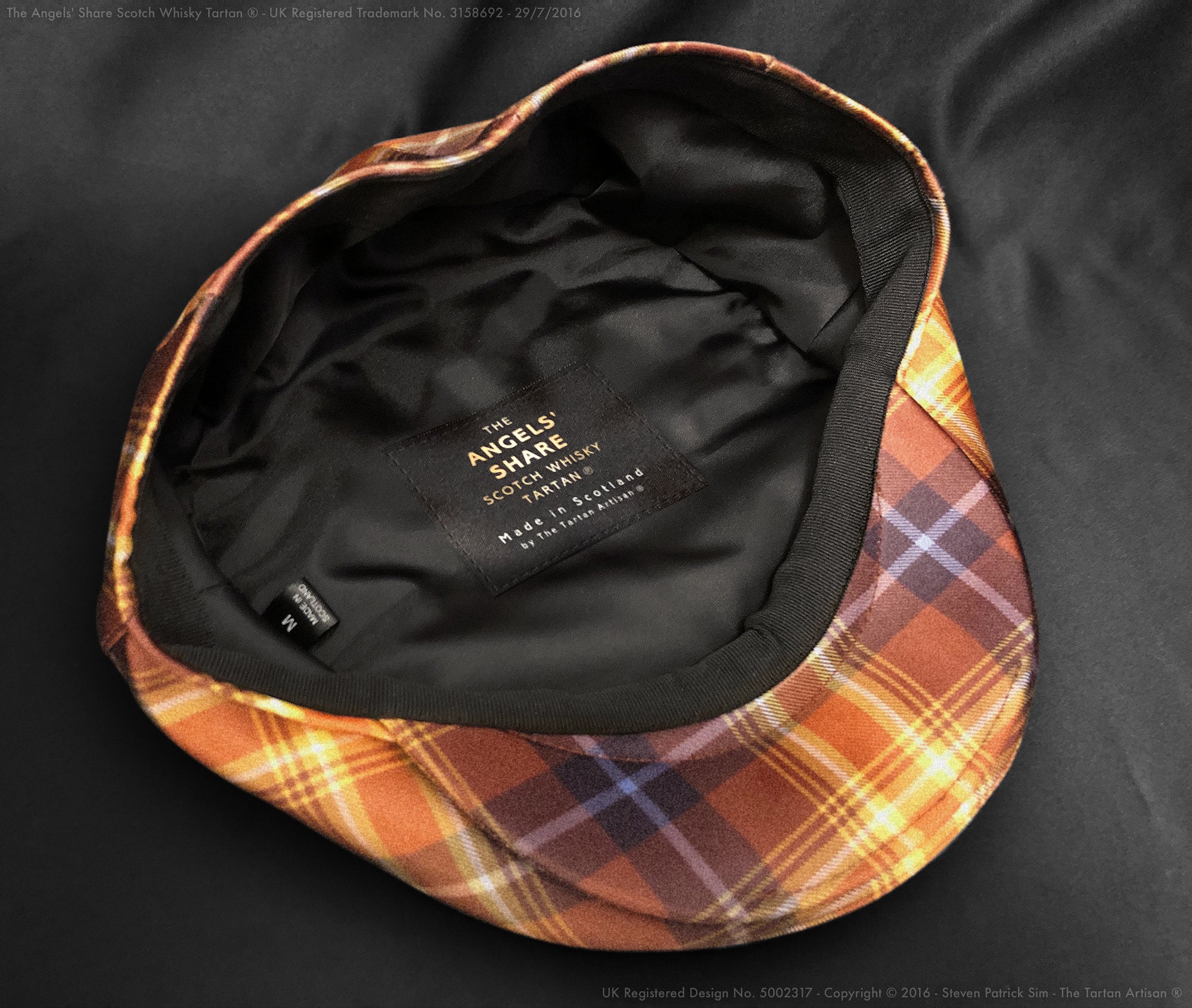 The Angels' Share Scotch Whisky Tartan® Realistic Faux Suede Flat Cap made in Scotland water resistant