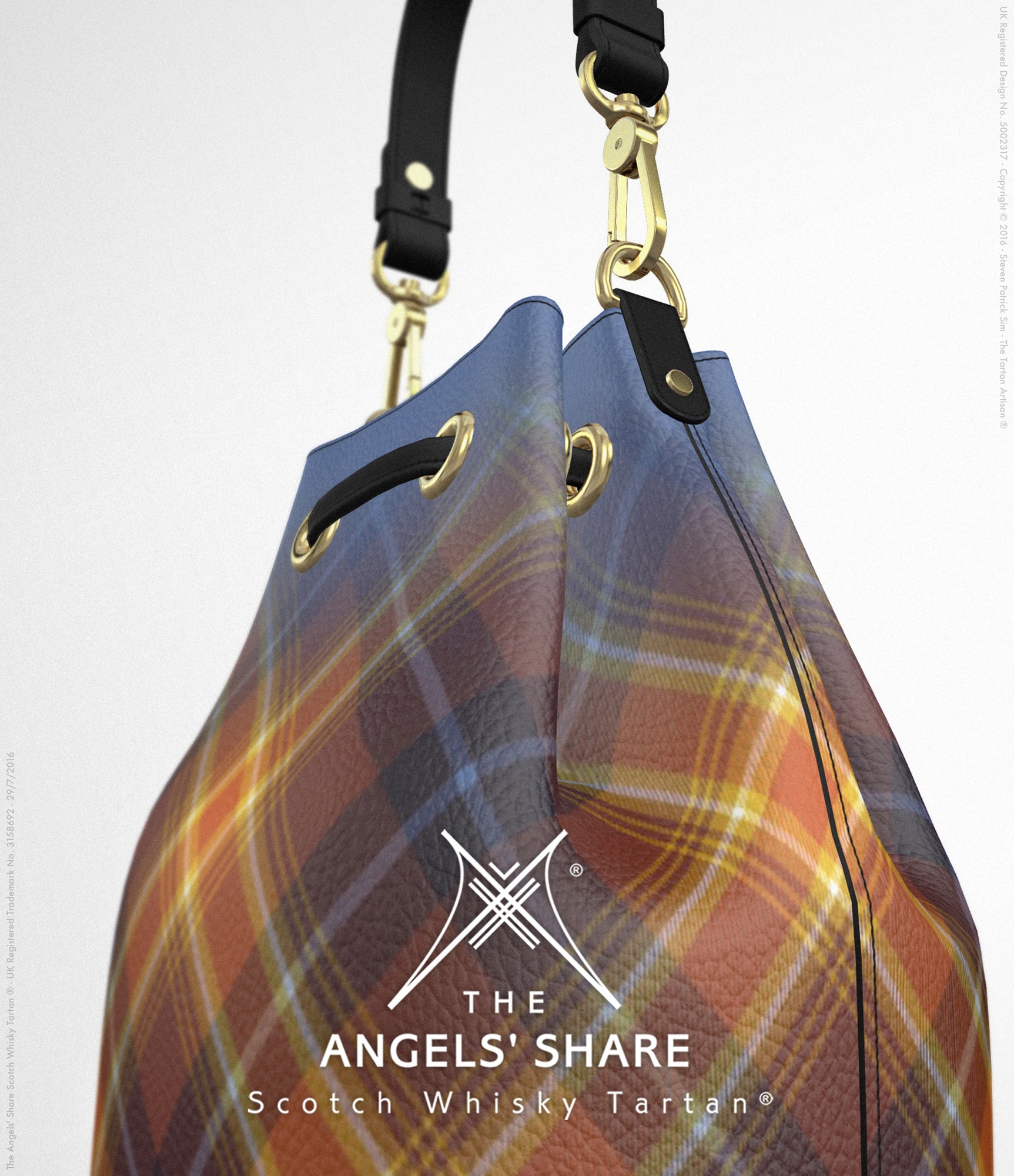 The Angels' Share Leather Bucket Designer Hand Bag - by Steven Patrick Sim, the Tartan Artisan - Water Blue version