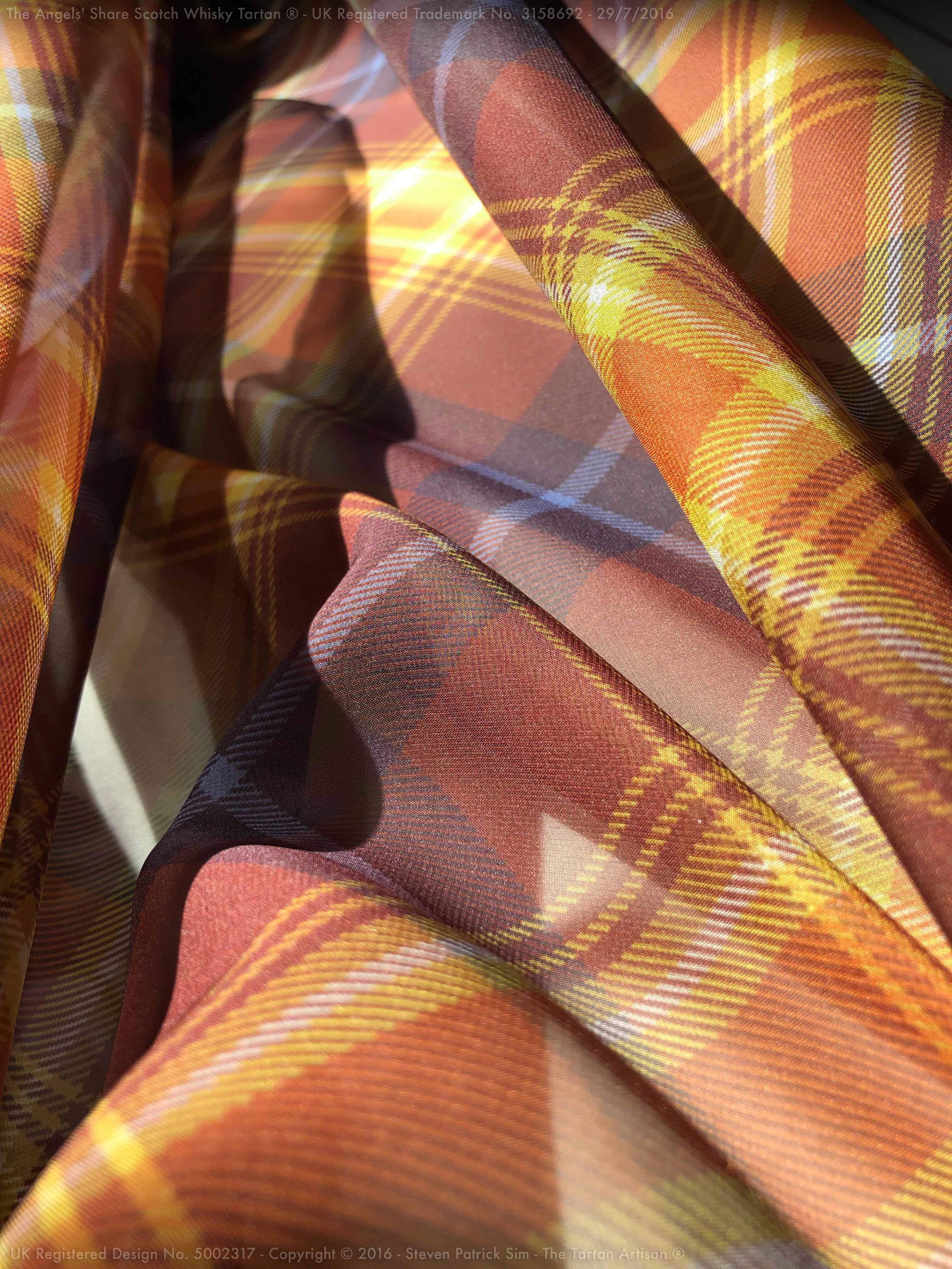 The Angels' Share Scotch Whisky Tartan® Paris Chiffon Scarf glowing with Angel Light