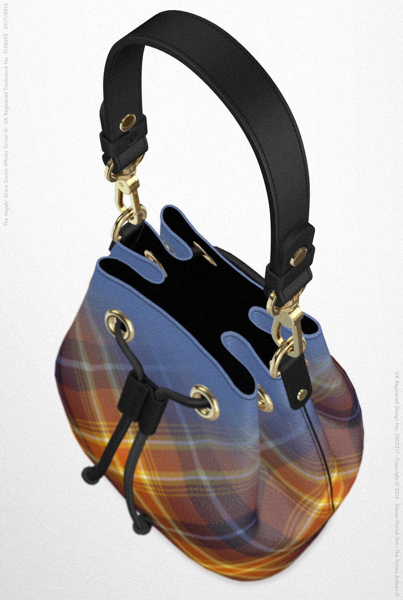 The Angels' Share Leather Bucket Designer Hand Bag - by Steven Patrick Sim, the Tartan Artisan, Water Blue option