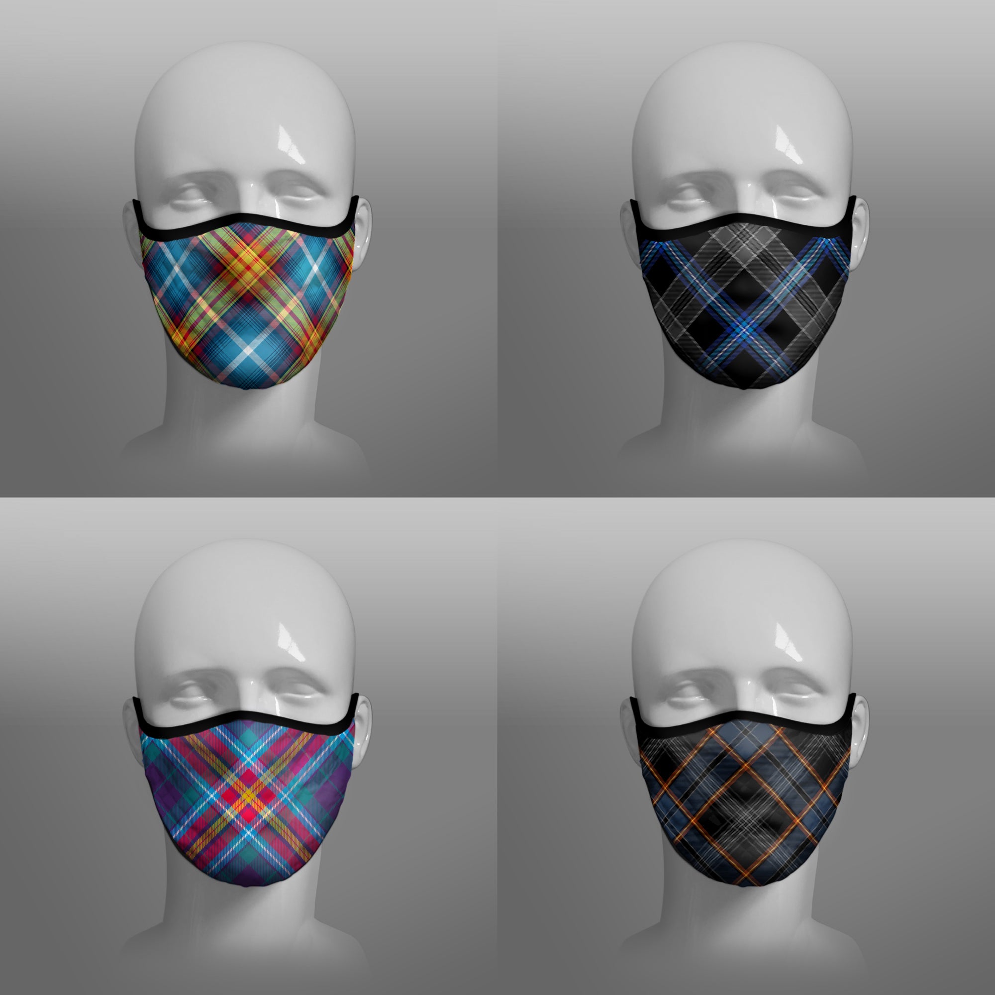 Tartan Face coverings face masks by Steven Patrick Sim the Tartan Artisan - including Declaration of Arbroath Scottish Independence - Earthrise - YES Alba Gu Brath - North Sea Oil