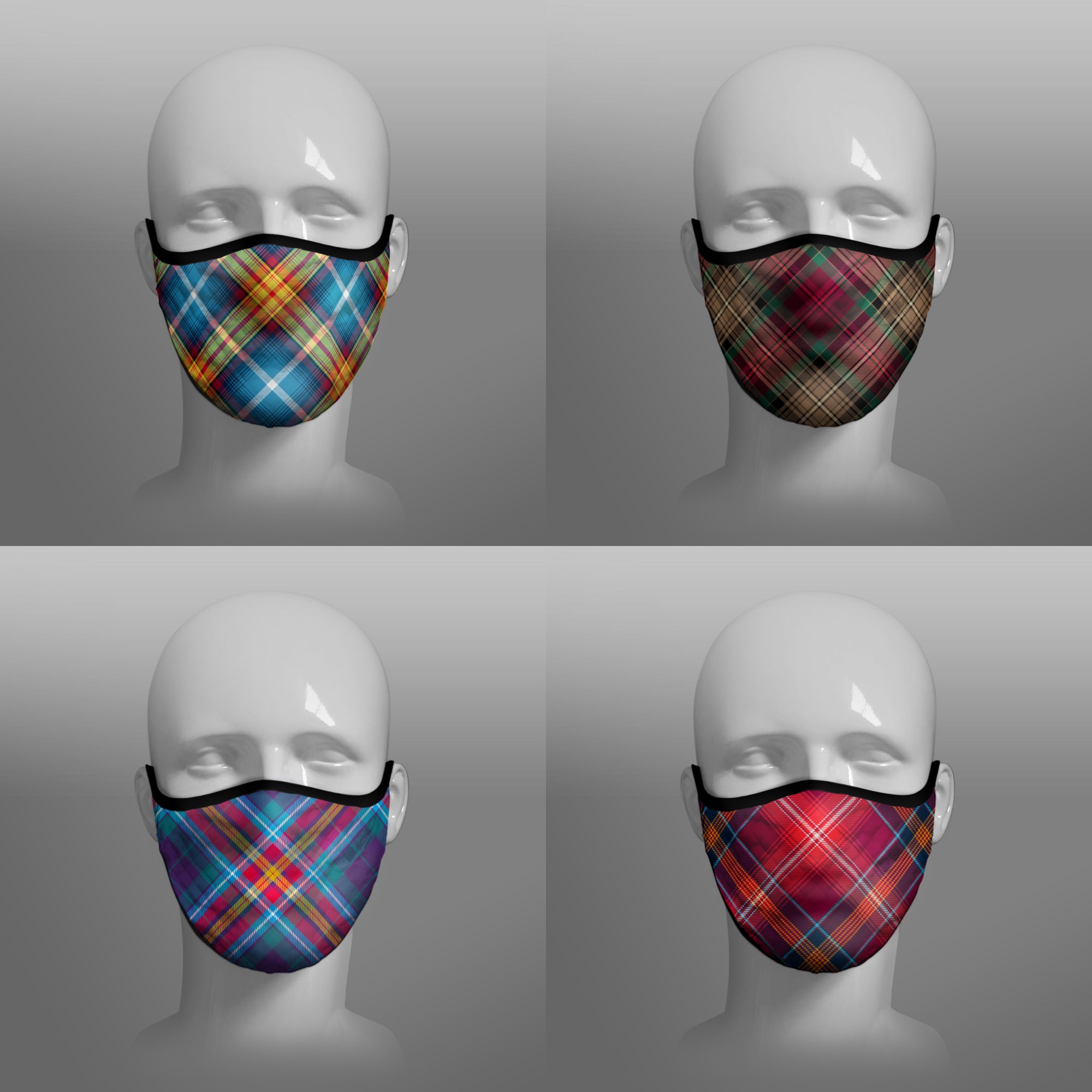 Tartan Face coverings face masks Covid 19 Covid-19 Pandemic Coronavirus Virus cough sneeze by Steven Patrick Sim the Tartan Artisan Stevie Tartan Guy - including Declaration of Arbroath Scottish Independence Saltire 6th April 1320 700th anniversary 7th Centennial Nicola Sturgeon Scotland homeless - Red Lichtie - YES It's Time Alba Gu Brath bràth - four pack combo