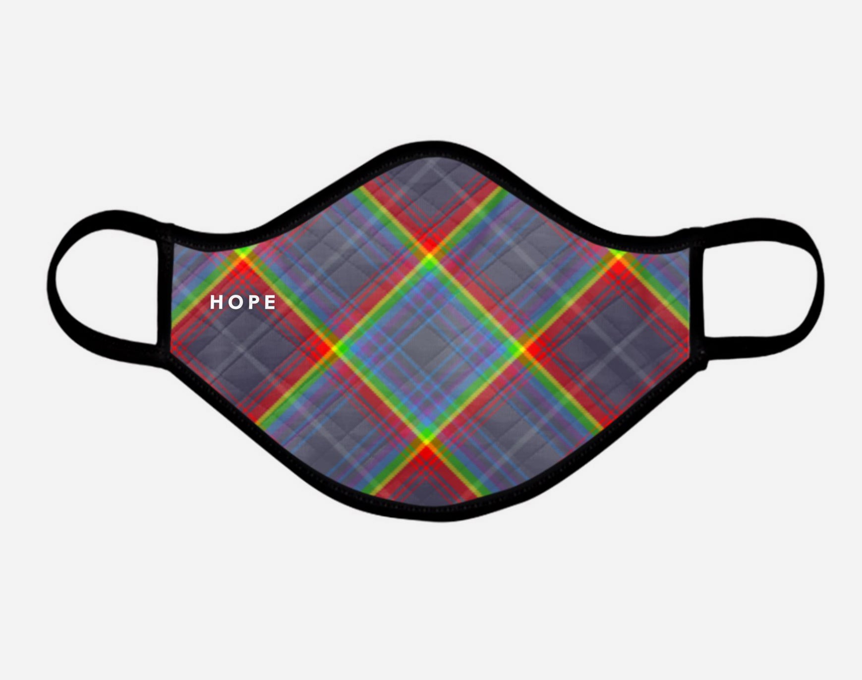 Scotland's Grace the Hope Rainbow - NHS - Contoured Tartan custom printed face mask - Extra Large - by the Steven Patrick Sim Tartan Artisan - Stevie Tartan Guy Arbroath, Scotland