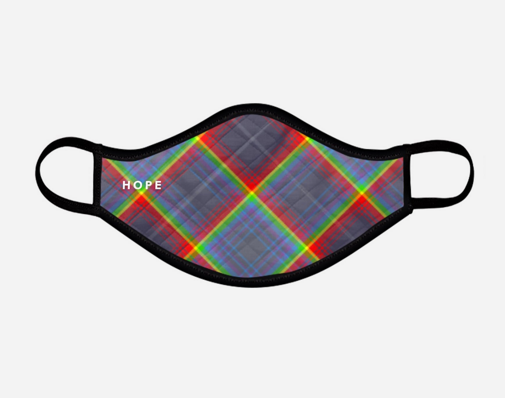 Scotland's Grace the Hope Rainbow - NHS - Contoured Tartan custom printed face mask - Medium - by the Steven Patrick Sim Tartan Artisan - Stevie Tartan Guy Arbroath, Scotland
