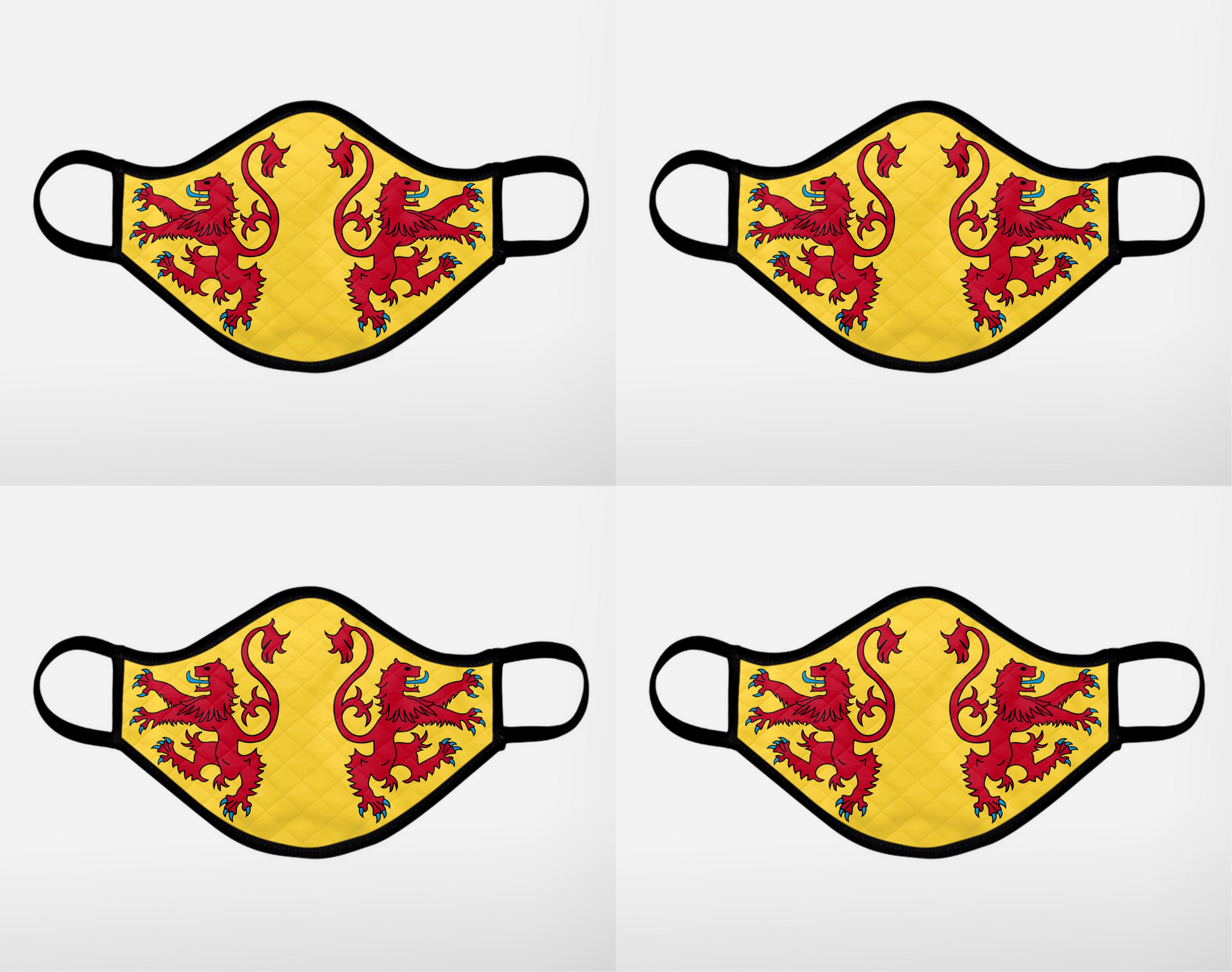 The Scottish Lion Rampant Royal Standard of Scotland Face Mask - Large 4 pack - by the Steven Patrick Sim Tartan Artisan - Stevie Tartan Guy Arbroath, Scotland