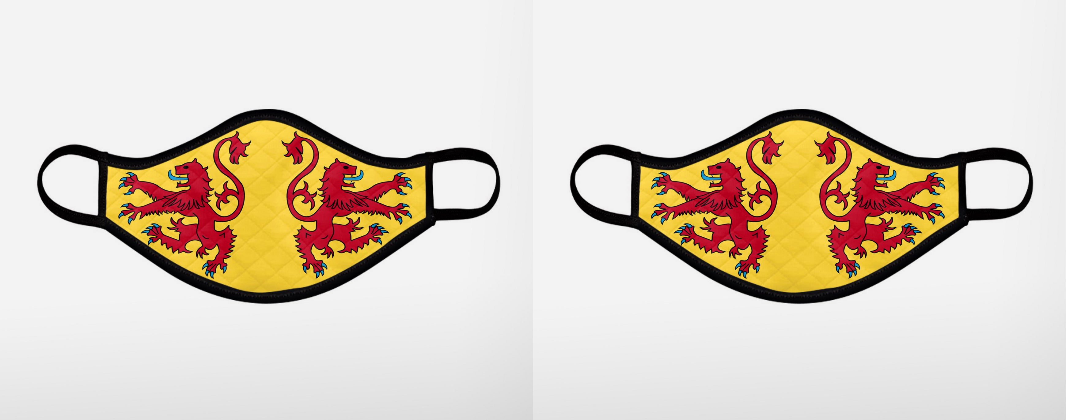 The Scottish Lion Rampant Royal Standard of Scotland Face Mask - Medium 2 pack - by the Steven Patrick Sim Tartan Artisan - Stevie Tartan Guy Arbroath, Scotland