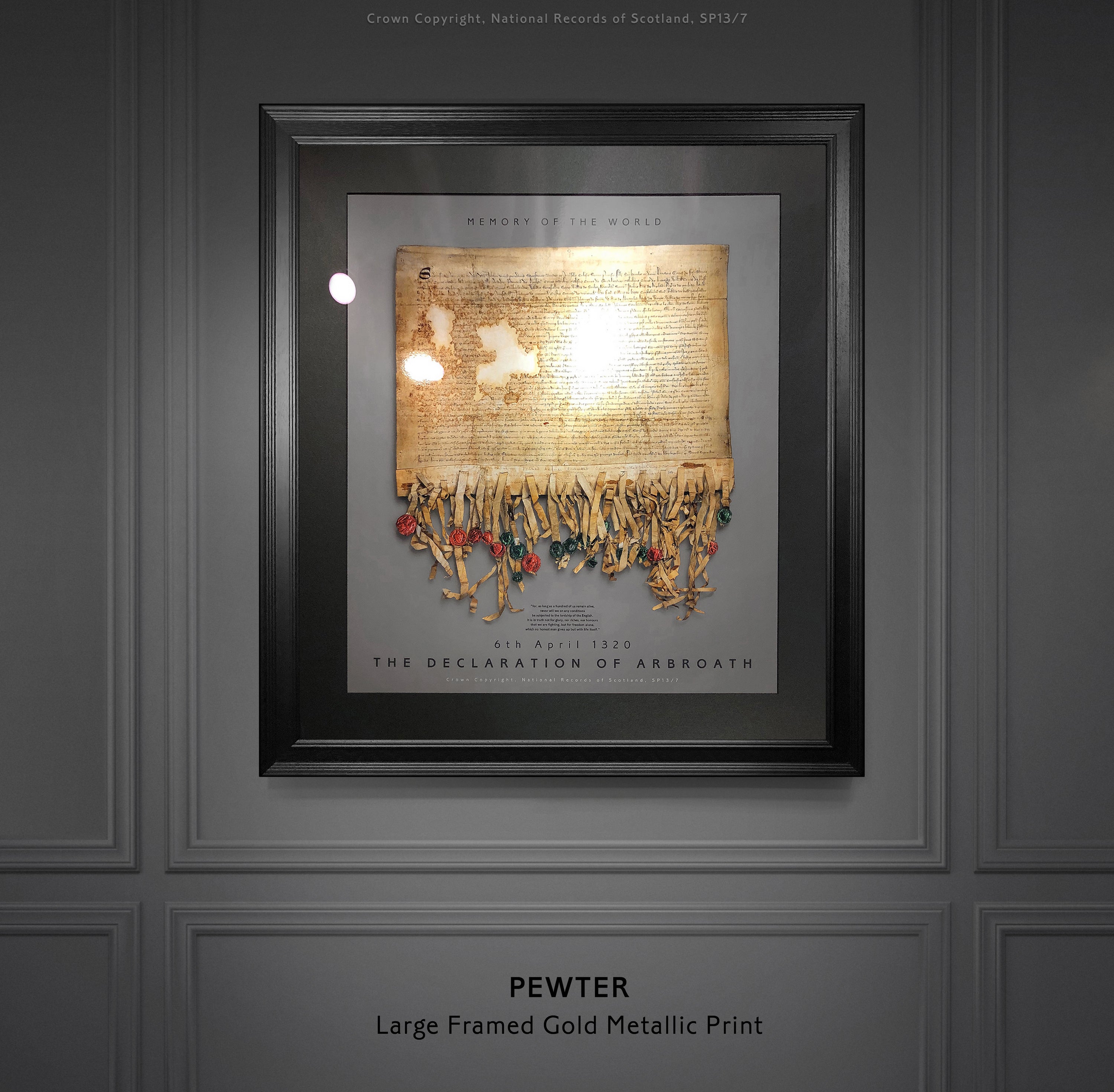 The Declaration of Arbroath Gold Metallic Print Editions - Limited Edition Golden Prints - Pewter