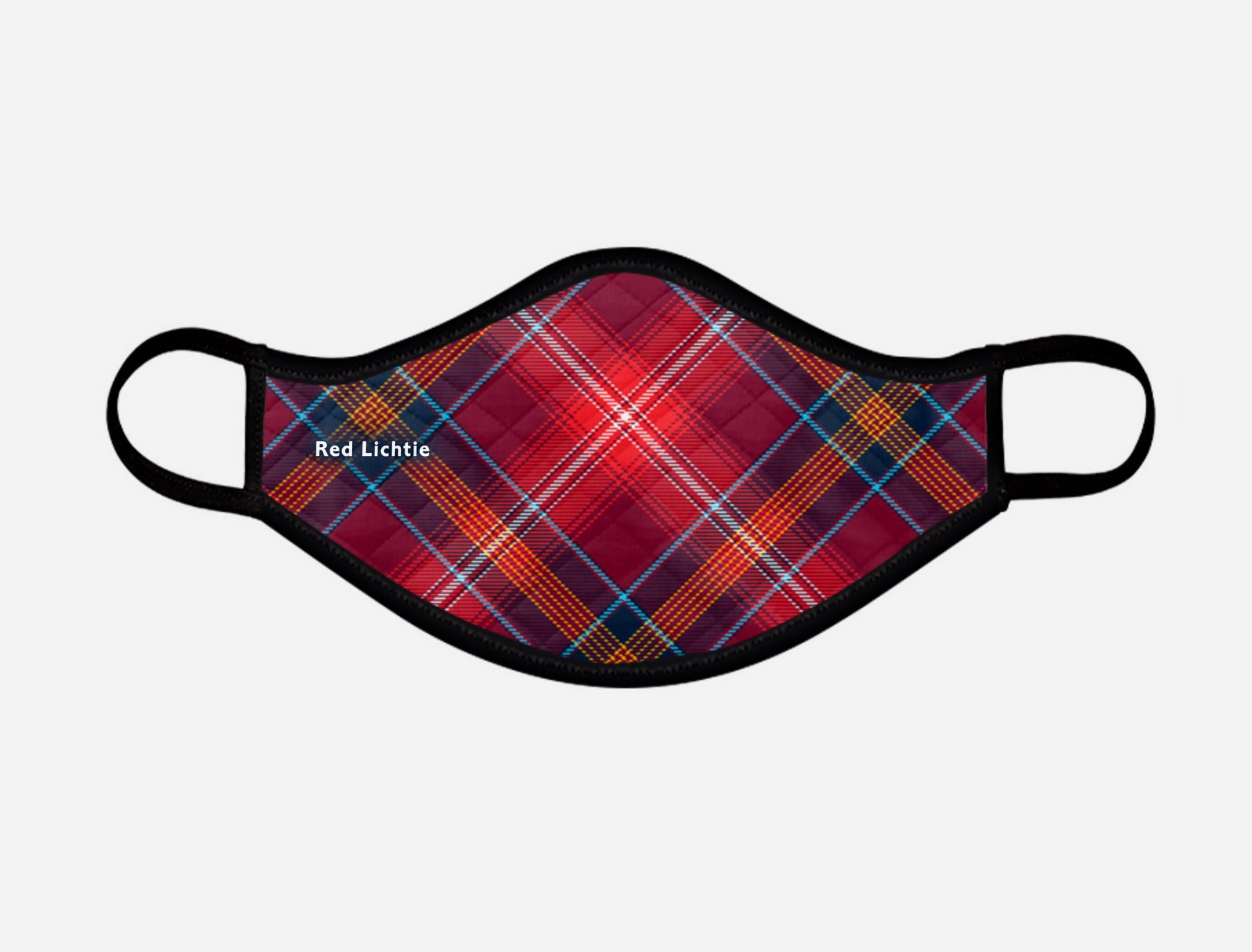 Red Lichtie Tartan Custom Facemask - with badge - Medium - by Steven Patrick Sim the Tartan Artisan
