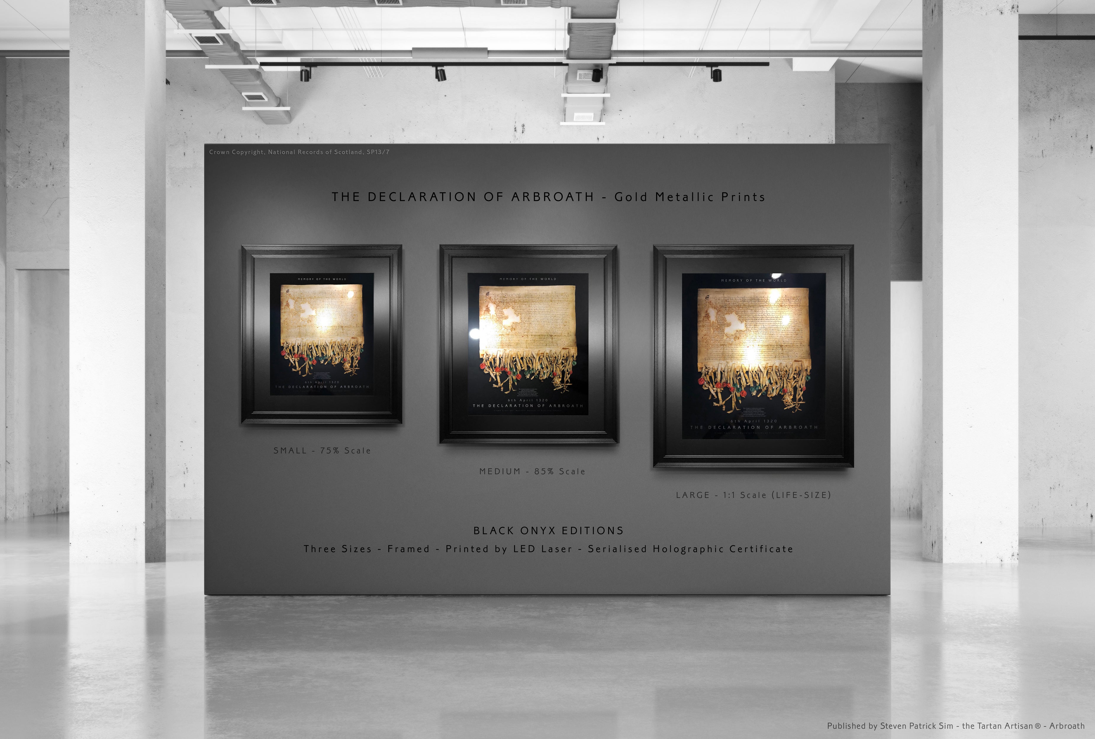 The Declaration of Arbroath Gold Metallic Print Editions - Black Onyx - By the Tartan Artisan, Arbroath