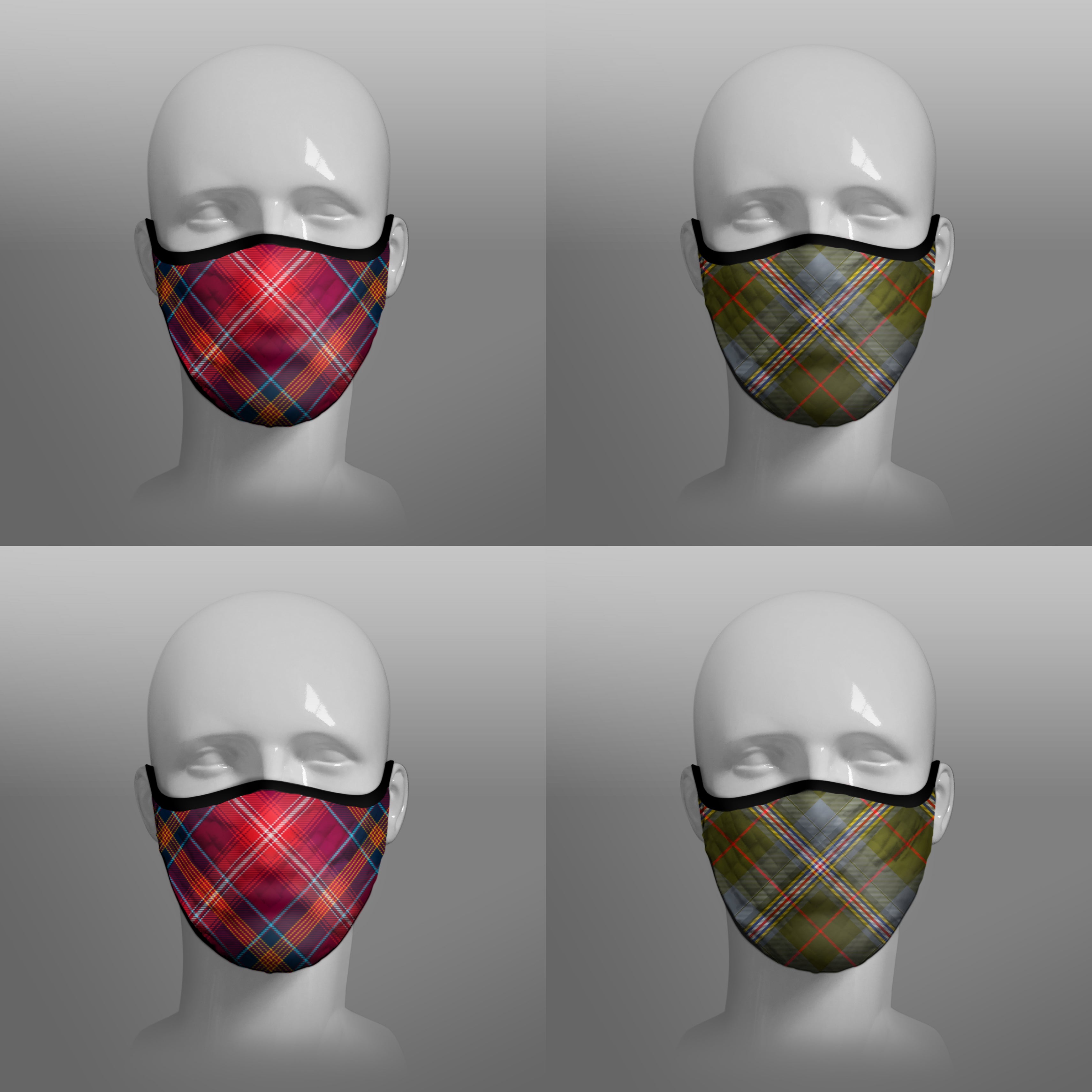 Red Lichtie Spitfire tartan Arbroath Lichtie EP121 Montrose Air Station Heritage Centre face covering - Nicola Sturgeon - by Steven Patrick Sim the Tartan Artisan - Stevie Tartan Guy - mixed pack of 4