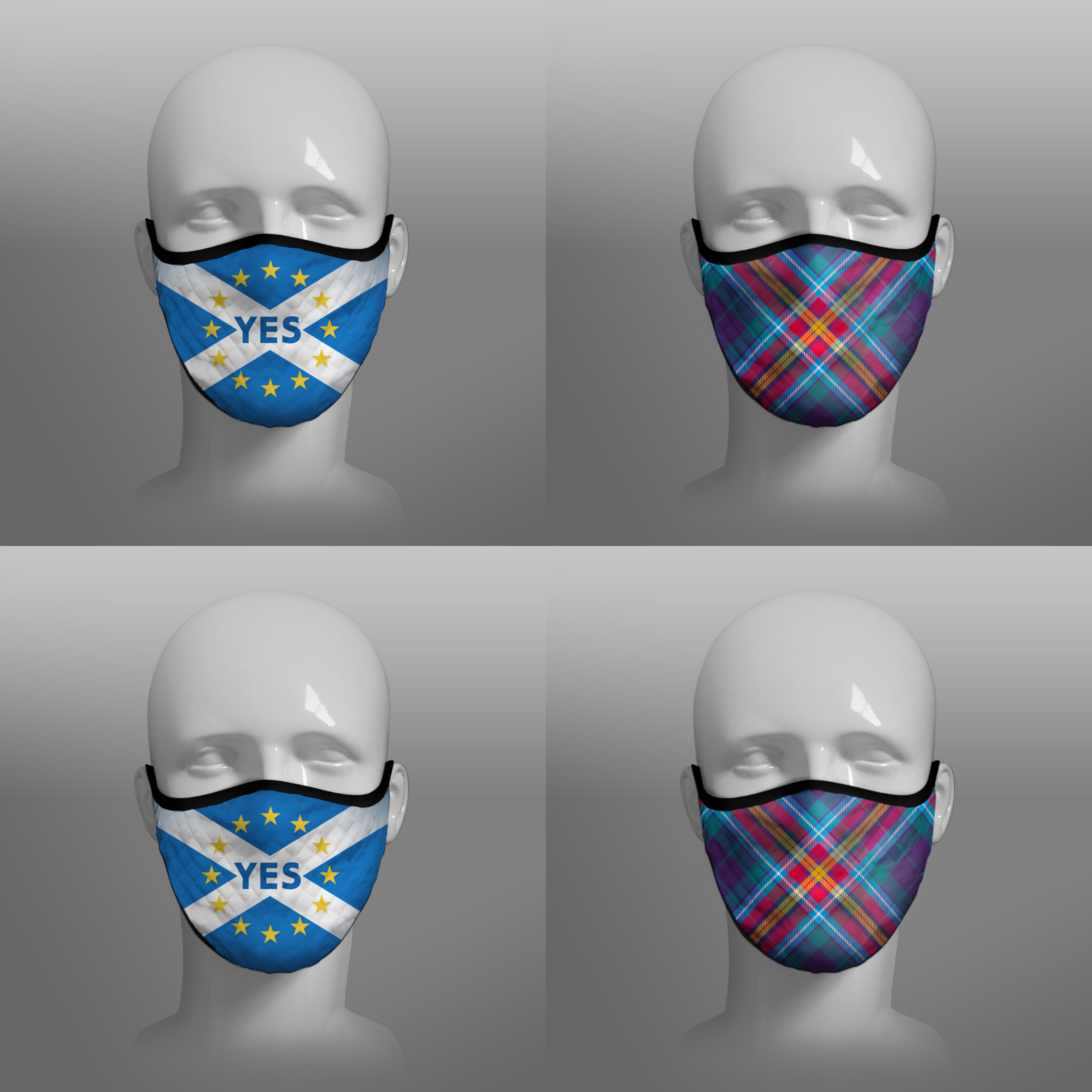 YES IT'S TIME - Alba Gu Brath - Pro EU - European Union - Nicola Sturgeon - Scottish Saltire face mask cloth covering - Nicola Sturgeon - by Steven Patrick Sim the Tartan Artisan - Stevie Tartan Guy - mixed pack of 4
