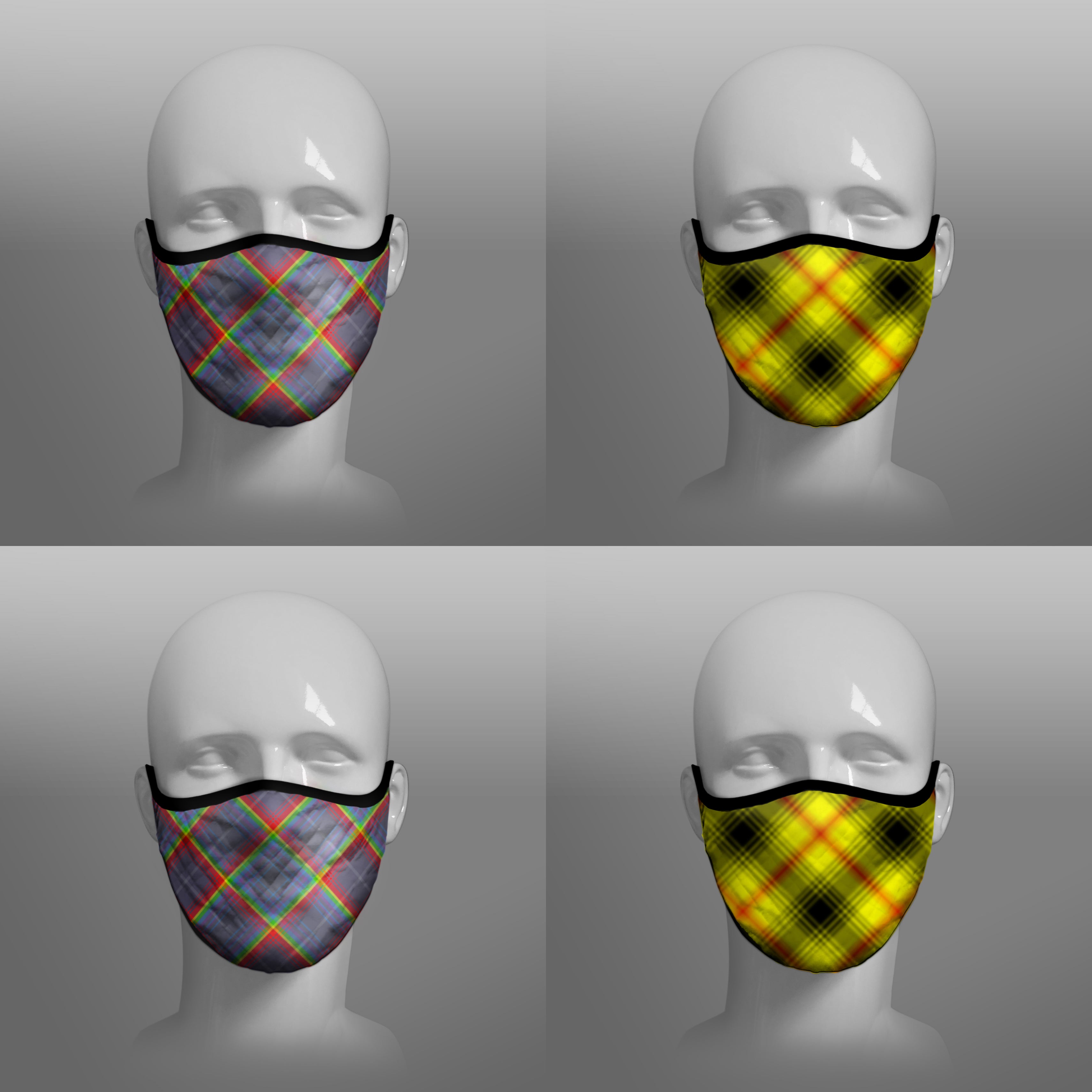 Scotland's Grace NHS Hope rainbow virohazard - cover - 19 - pandemic Coronavirus - Nicola Sturgeon - Scottish face mask cloth covering filter - Nicola Sturgeon - by Steven Patrick Sim the Tartan Artisan - Stevie Tartan Guy - mixed pack of 4