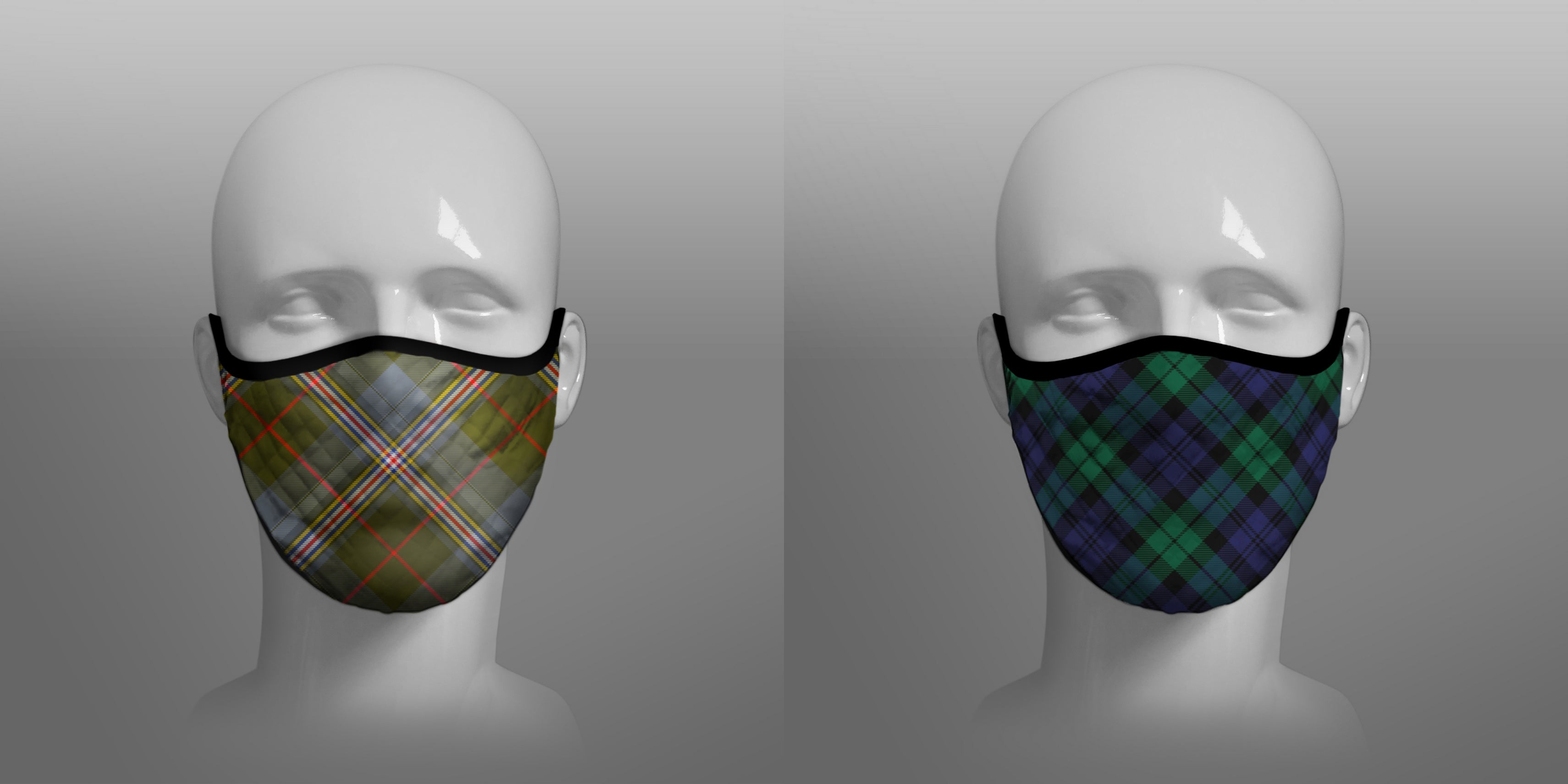 Red Lichtie district Spitfire tartan Arbroath Lichtie EP121 Montrose Air Station Heritage Centre face covering - Black Watch - by Steven Patrick Sim the Tartan Artisan - Stevie Tartan Guy - mixed pack of 2