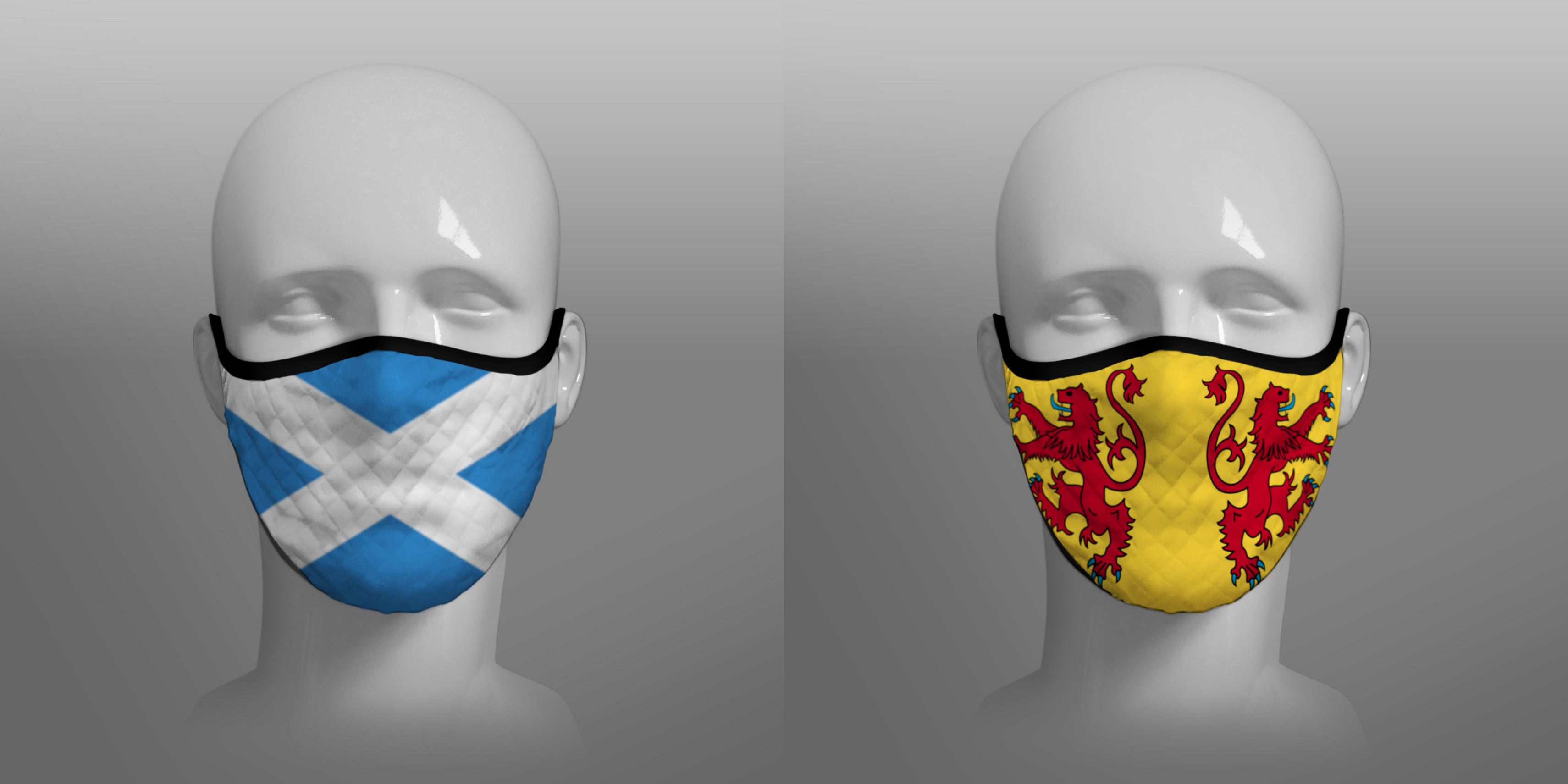 Contoured Face Mask - face covering - Nicola Sturgeon - Scottish Scotland Scots Saltire and Lion Rampant Royal Standard of Scotland - by Steven Patrick Sim the Tartan Artisan - Stevie Tartan Guy - mixed pack of 2 small