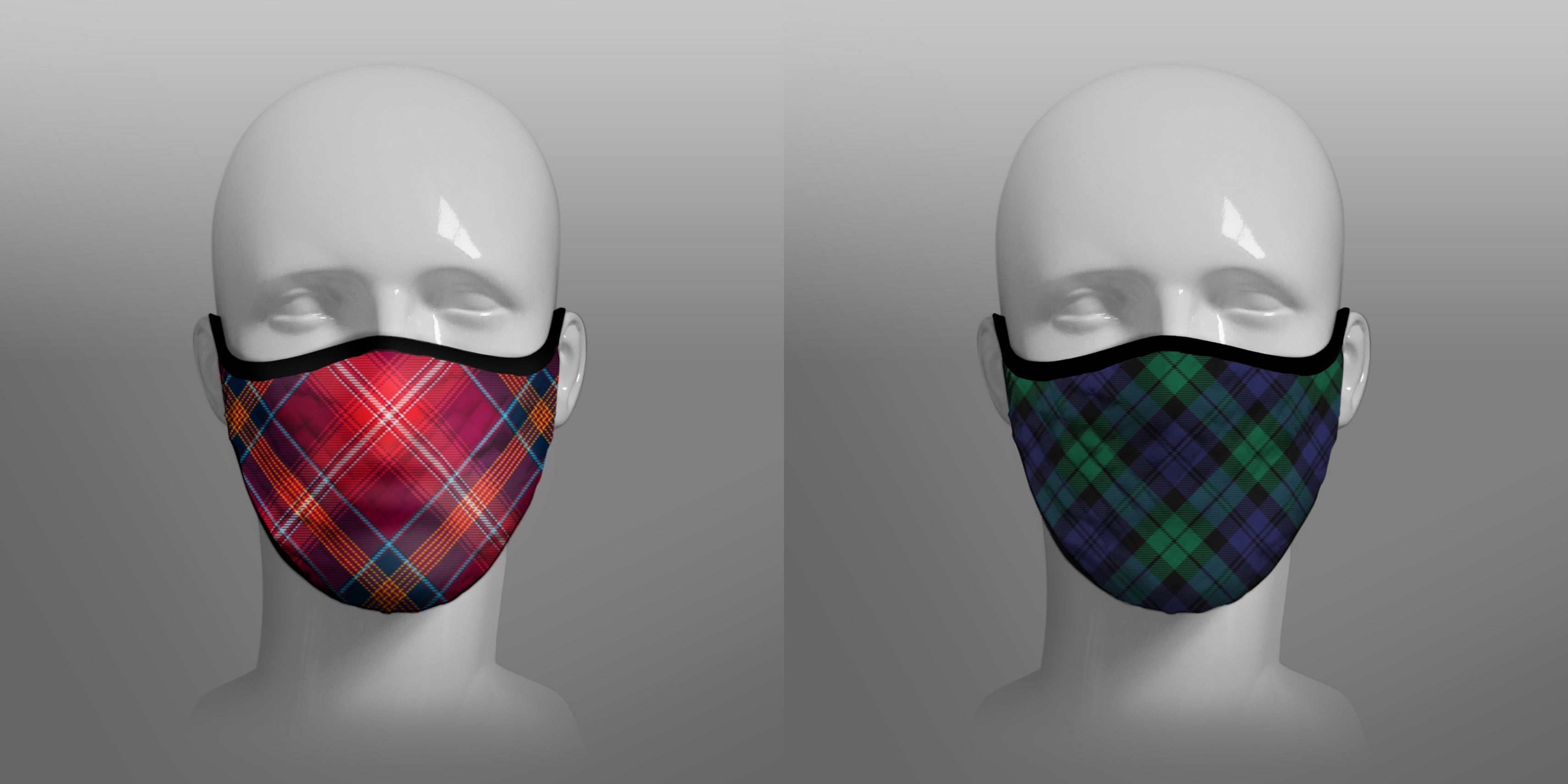 Red Lichtie district tartan Arbroath Black Watch face covering - by Steven Patrick Sim the Tartan Artisan - Stevie Tartan Guy - mixed pack of 2