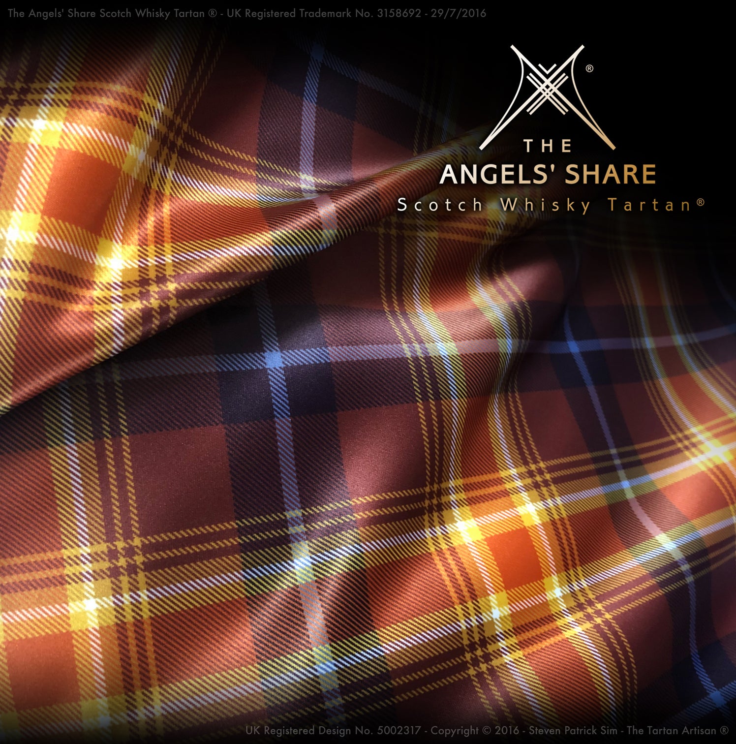 The Angels' Share Scotch Whisky Tartan - printed Duchess Satin fabric 200gsm - By Steven Patrick Sim the Tartan Artisan created in Scotland
