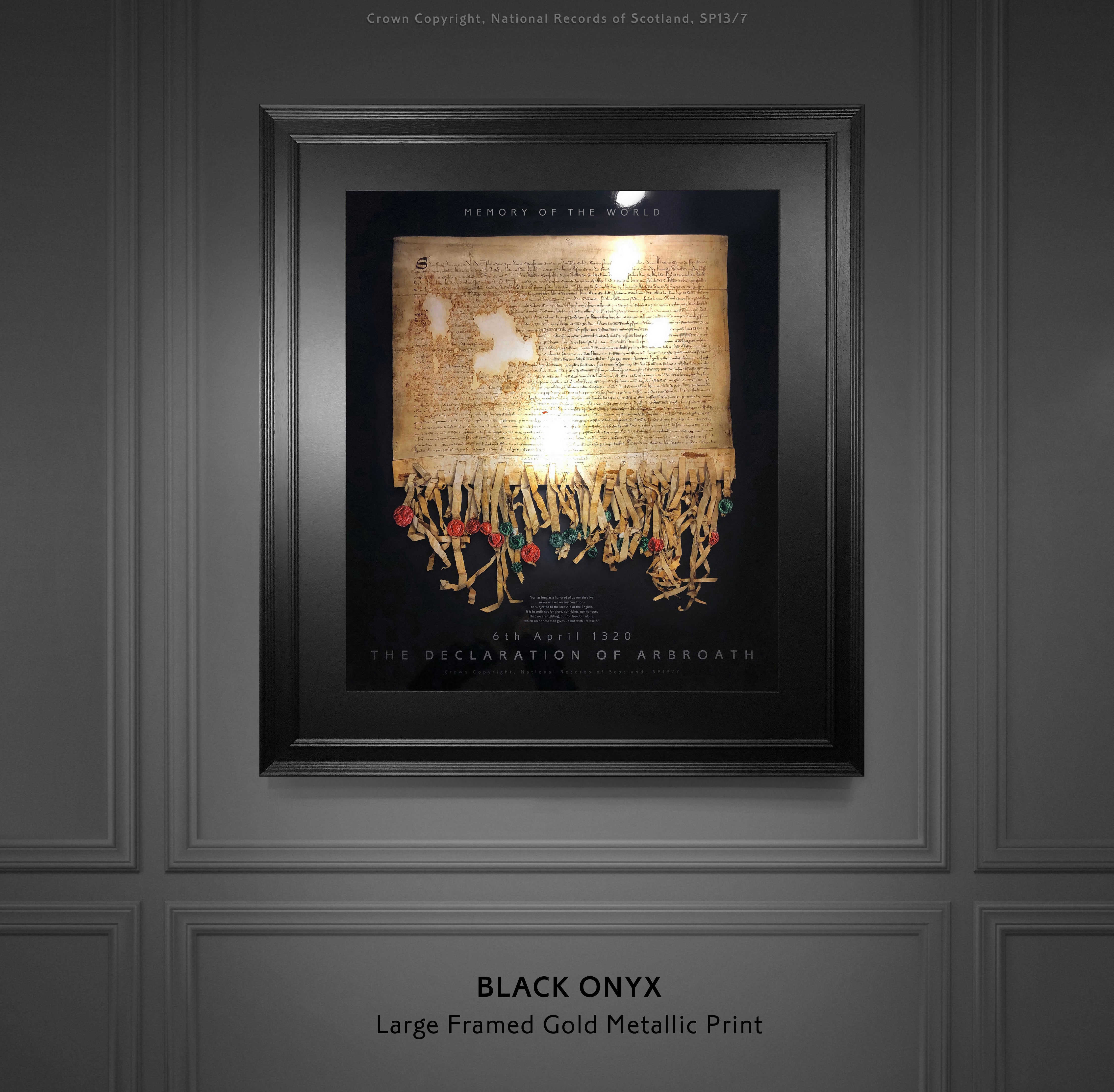 The Declaration of Arbroath Gold Metallic Print Editions - Limited Edition Golden Prints - Black Onyx Edition