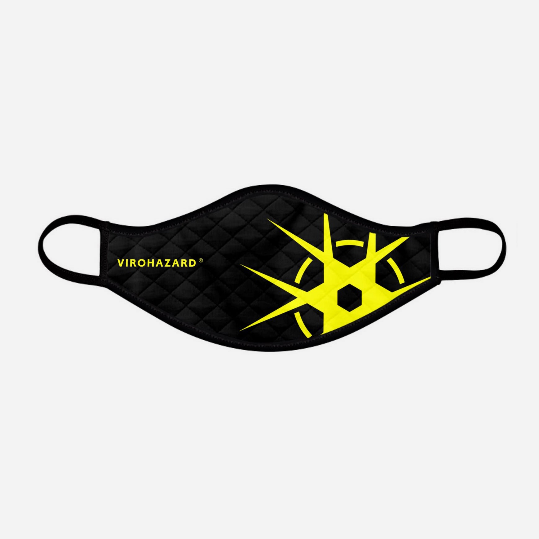 Virohazard tartan face mask facemask face-mask covid - 19 - pandemic Coronavirus - Nicola Sturgeon - Scottish cloth face covering filter - by Steven Patrick Sim the Tartan Artisan - Stevie Tartan Guy - yellow logo with black - small - registered trade mark