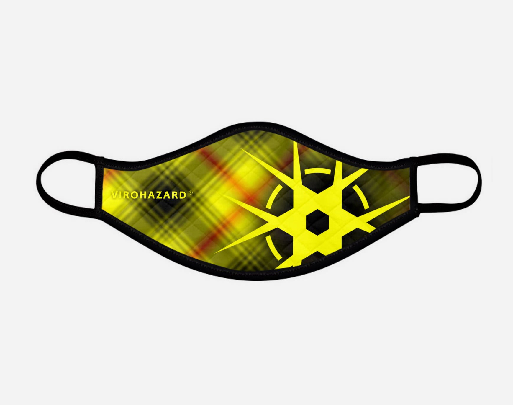 Virohazard tartan face mask facemask face-mask covid - 19 - pandemic Coronavirus - Nicola Sturgeon - Scottish cloth face covering filter - by Steven Patrick Sim the Tartan Artisan - Stevie Tartan Guy - tartan with logo - small - registered trade mark