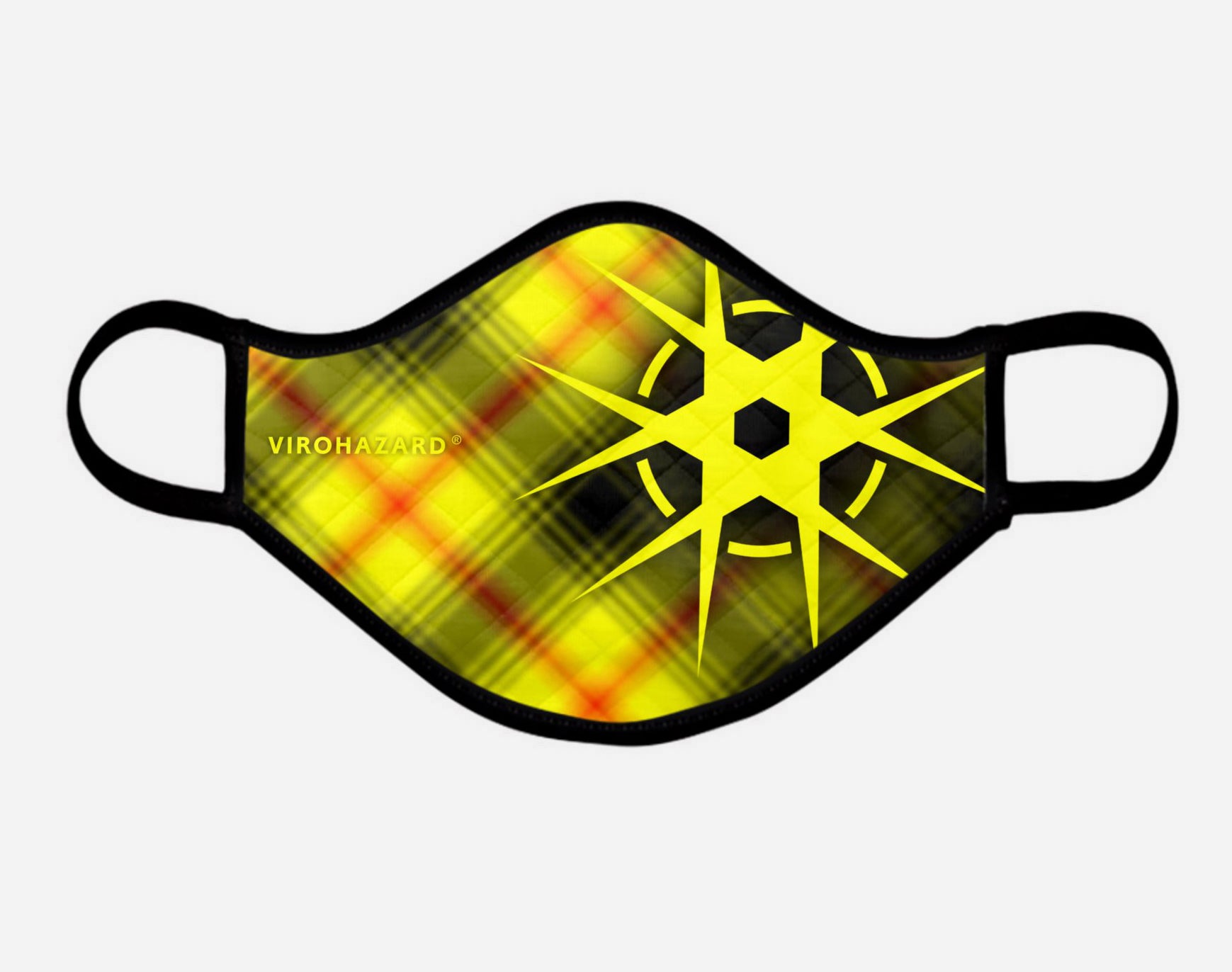 Virohazard tartan face mask facemask face-mask covid - 19 - pandemic Coronavirus - Nicola Sturgeon - Scottish cloth face covering filter - by Steven Patrick Sim the Tartan Artisan - Stevie Tartan Guy - tartan with logo - extra large - registered trade mark