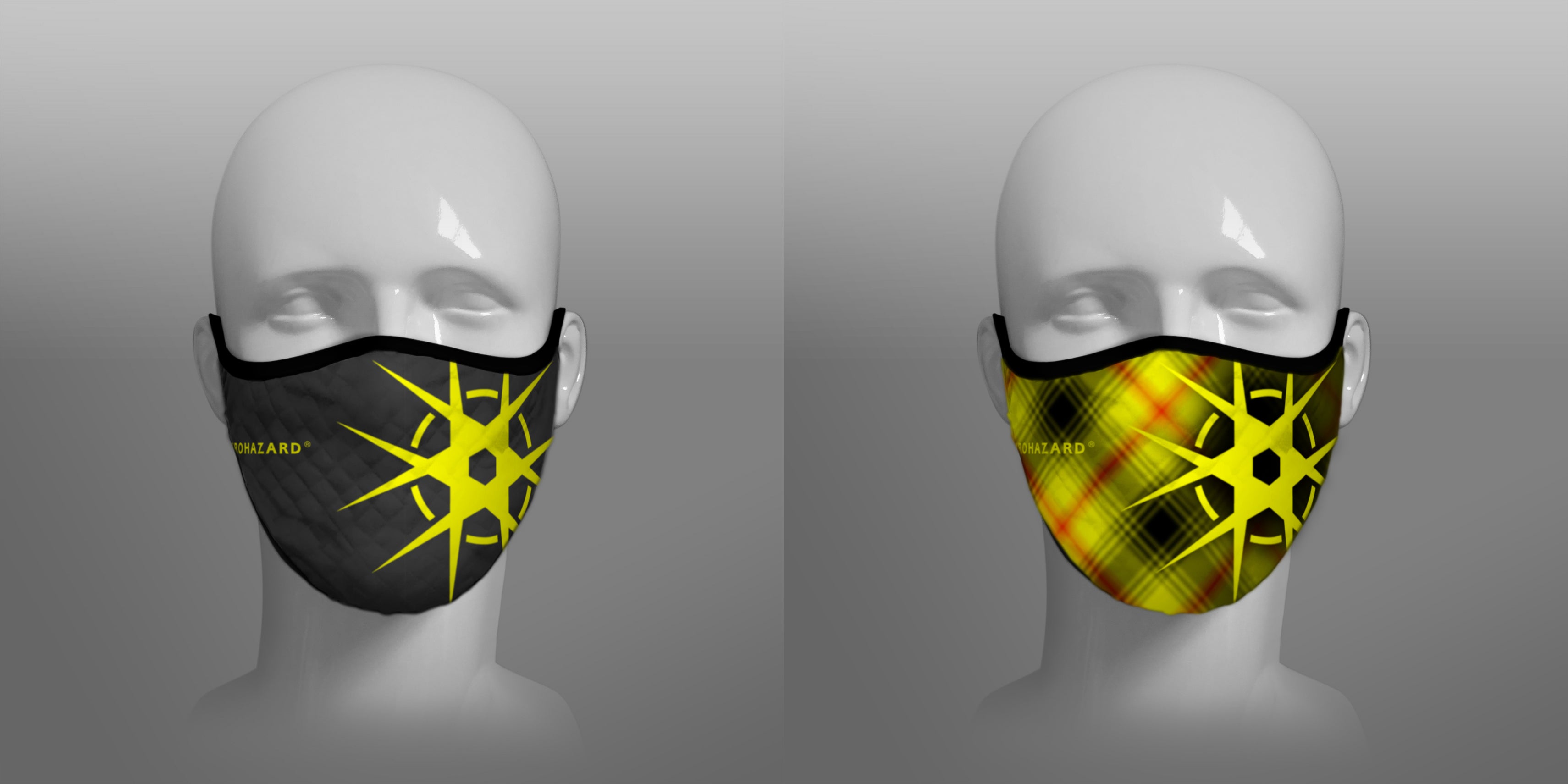 Virohazard tartan face mask facemask face-mask covid - 19 - pandemic Coronavirus - Nicola Sturgeon - Scottish cloth face covering filter - by Steven Patrick Sim the Tartan Artisan - Stevie Tartan Guy - black with logo and tartan - 2 pack