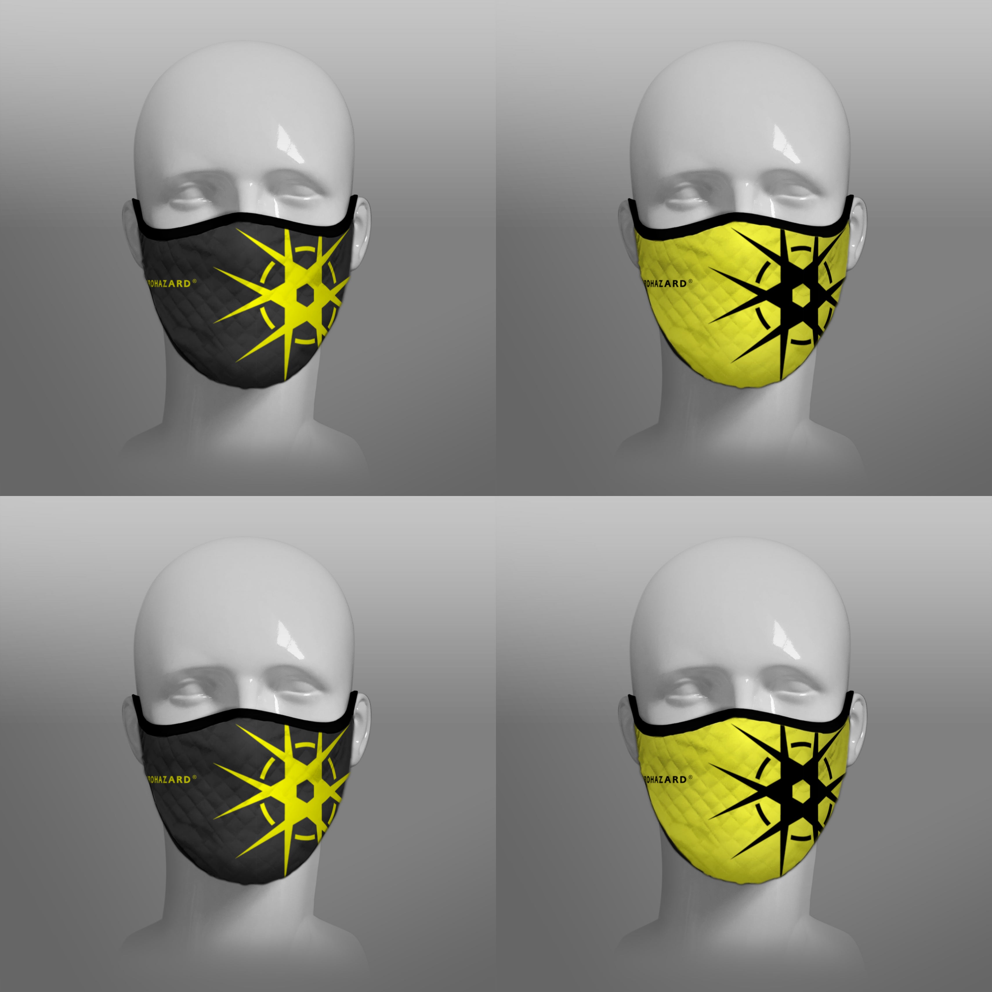 Virohazard tartan face mask facemask face-mask covid - 19 - pandemic Coronavirus - Nicola Sturgeon - Scottish cloth face covering filter - by Steven Patrick Sim the Tartan Artisan - Stevie Tartan Guy - black and yellow with logo - 4 pack