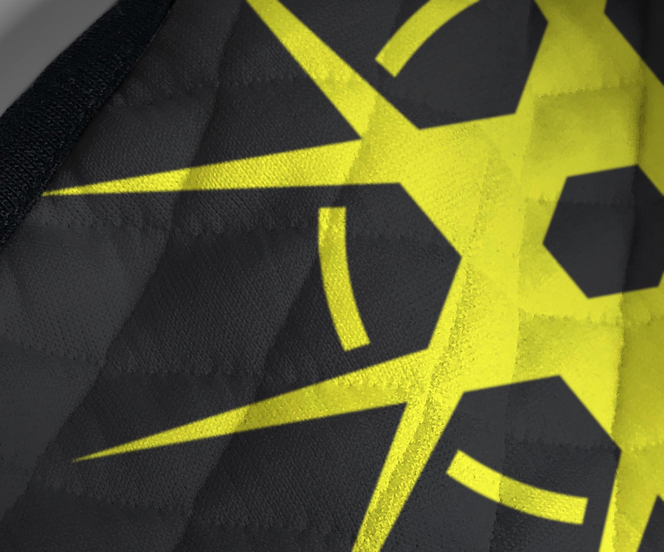 Virohazard tartan face mask facemask face-mask covid - 19 - pandemic Coronavirus - Nicola Sturgeon - Scottish cloth face covering filter - by Steven Patrick Sim the Tartan Artisan - Stevie Tartan Guy - yellow logo with black - detailed view 1 - registered trade mark