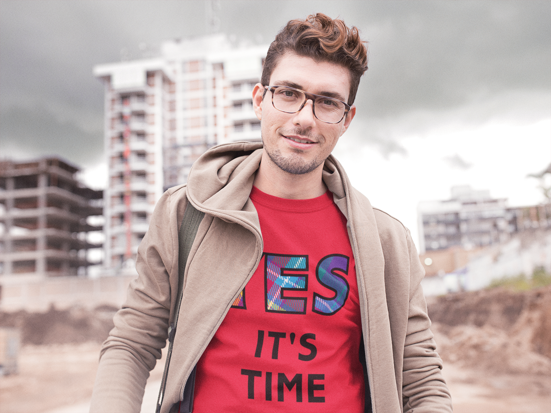 Red YES tartan T-Shirt with YES logo