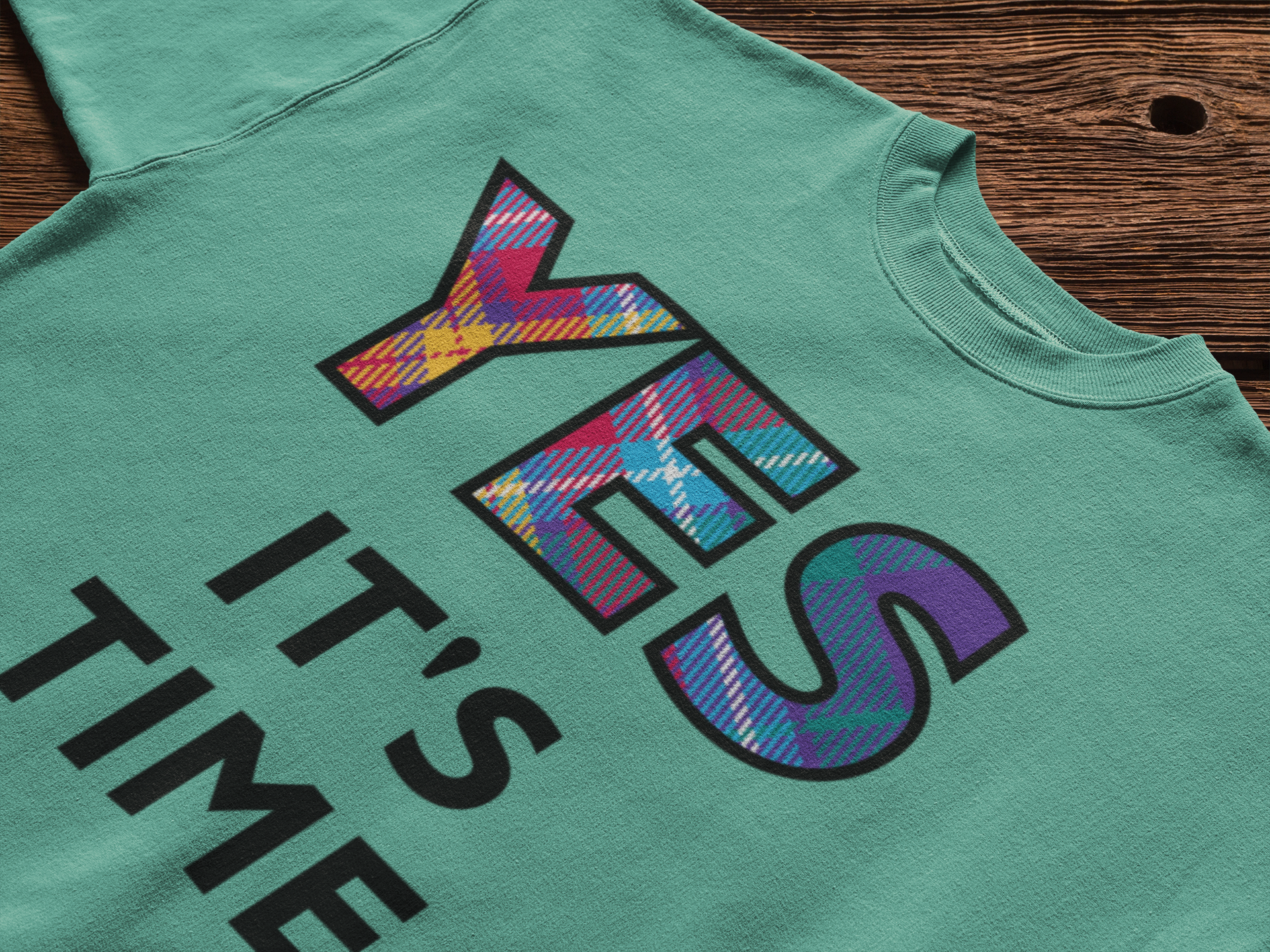 YES green Tartan T-Shirt