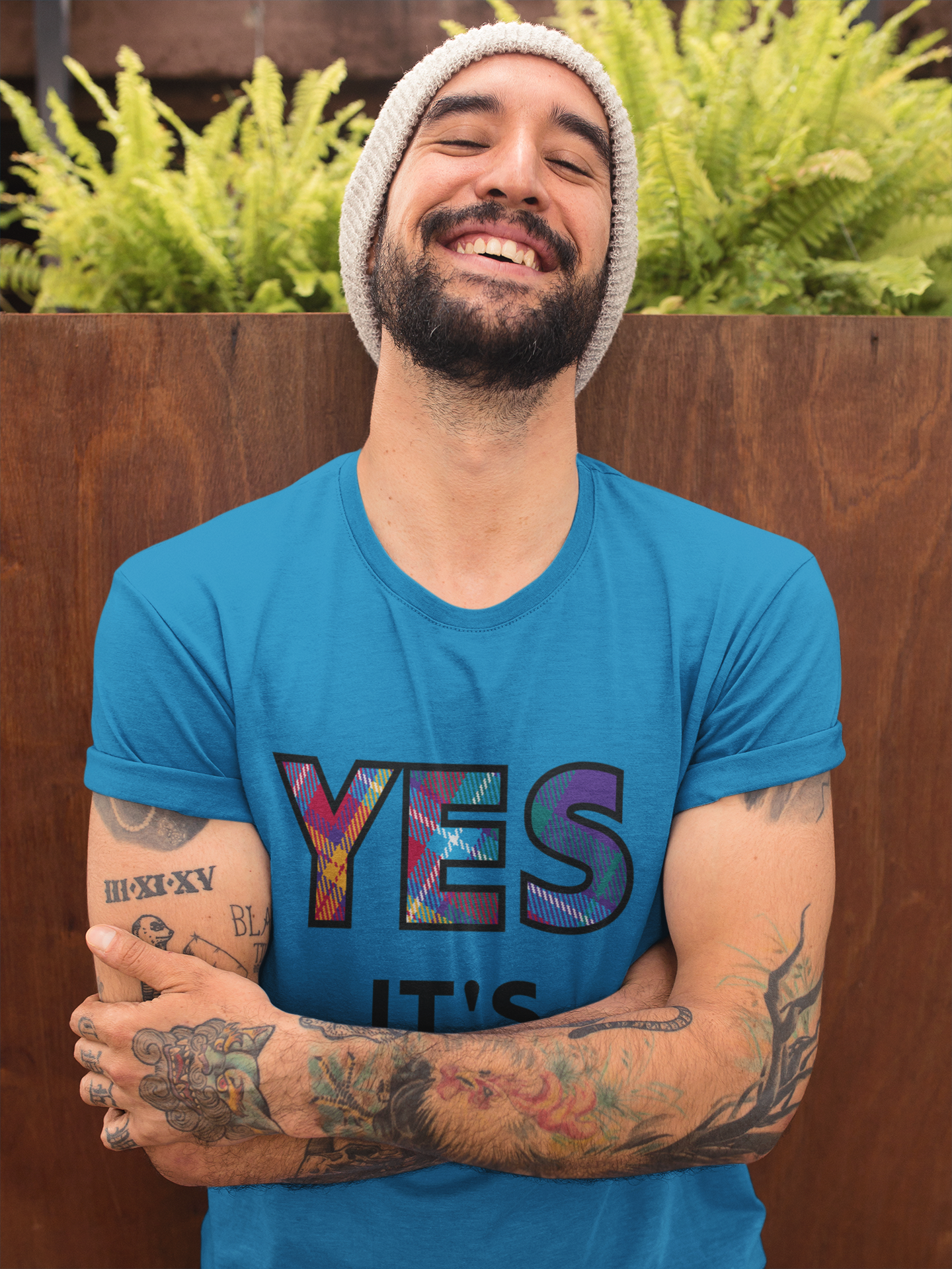 YES IT'S TIME tartan T-Shirt Azure