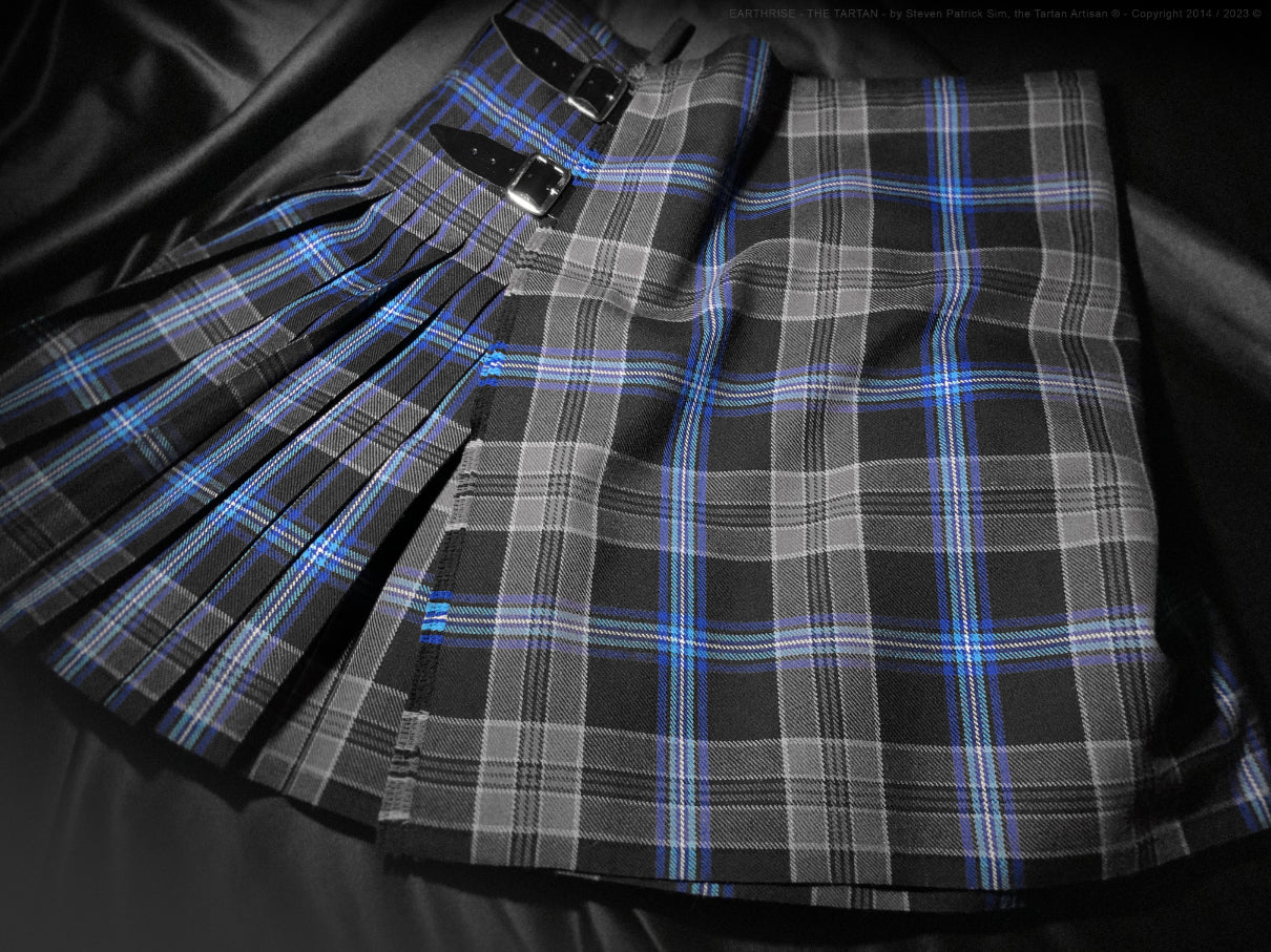A full display view of the Earthrise 16oz kilt laid out to show overall form, pleating consistency, and pattern balance.