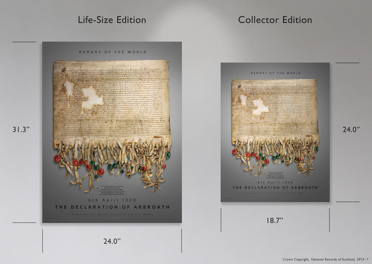 Side-by-side Black Pewter comparison showing the Life-Size Edition at 24 × 31.3 inches and the Collector Edition at 18.7 × 24 inches.