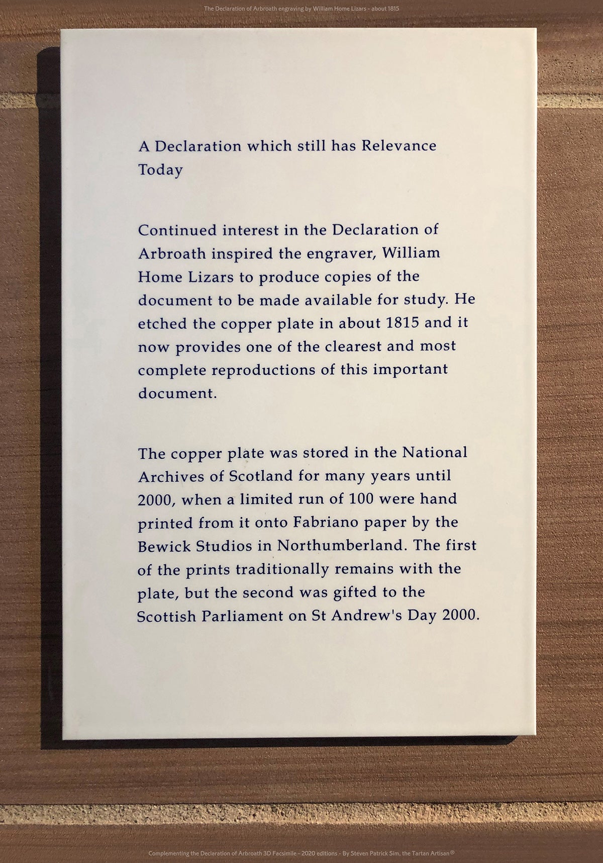 Explanatory panel beside the William Home Lizars engraving of the Declaration of Arbroath.