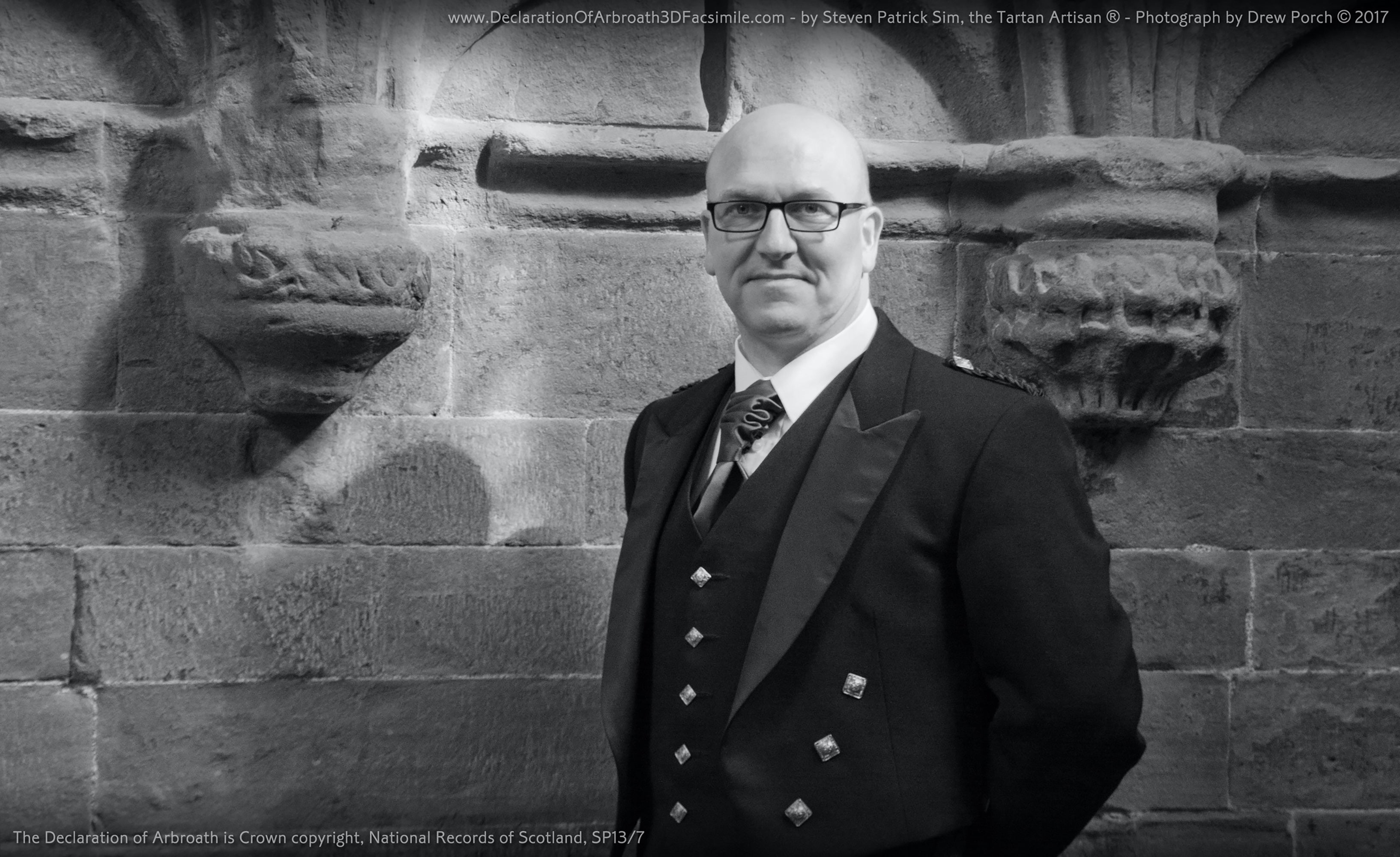 Steven Patrick Sim portrait at Arbroath Abbey during the Declaration of Arbroath facsimile photoshoot.