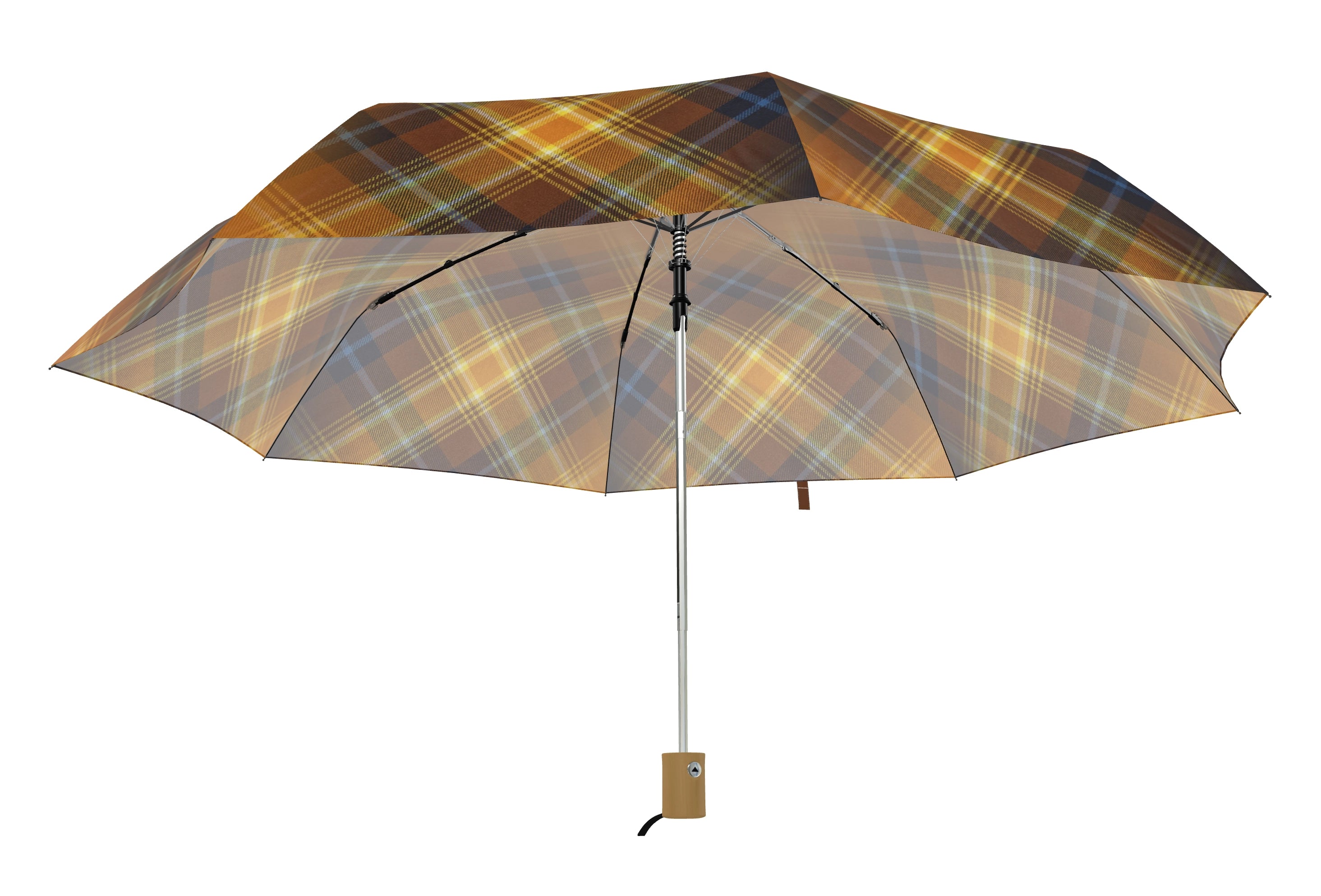 Underside view showing the internal frame and ribs of the mini auto-open umbrella.